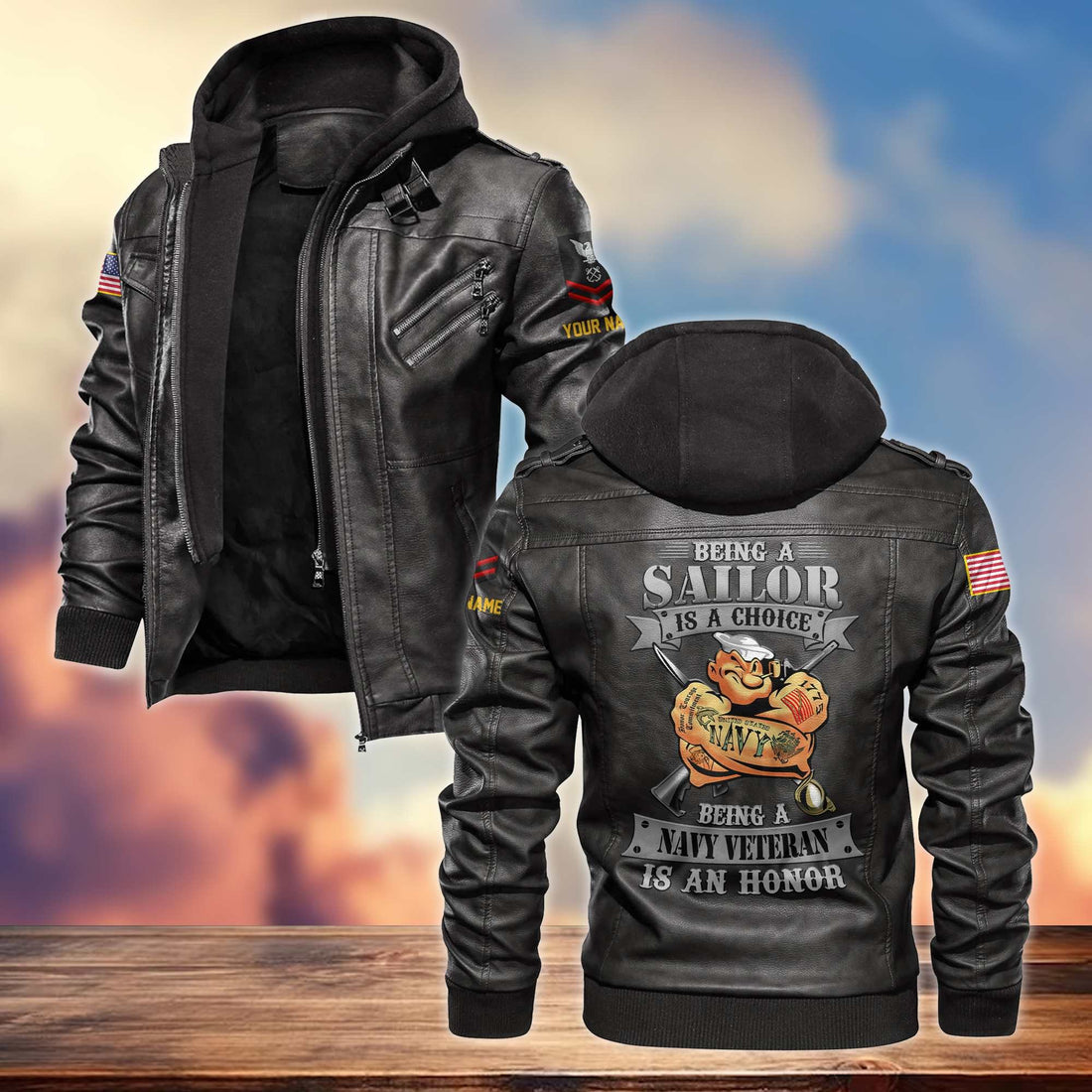 Premium Custom Name, Rank, US Navy Leather Jacket VPVC700602, Gifts For Navy Veteran