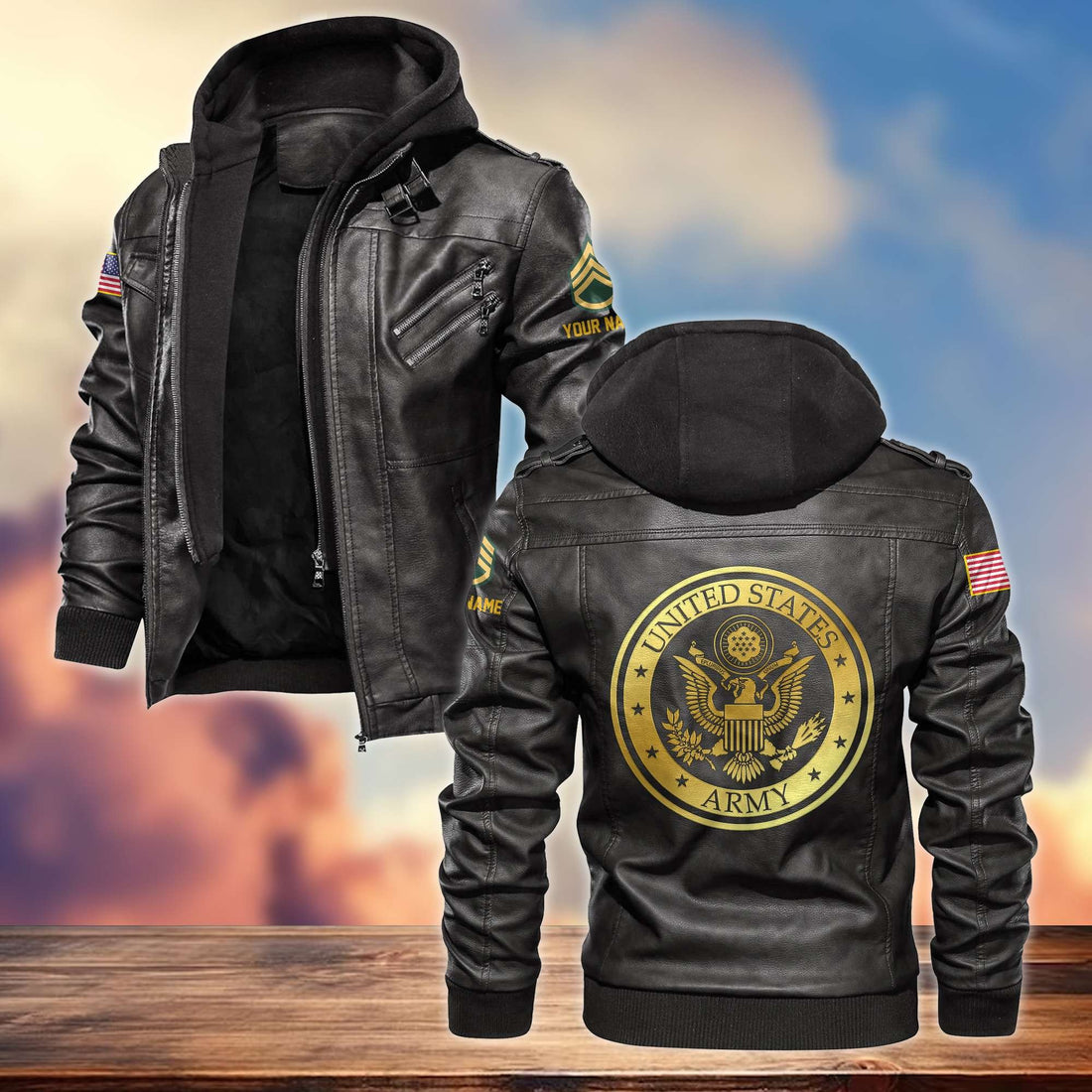 US Army Leather Jacket VPVC700701, Custom Name, Rank, Gifts For Army Veteran