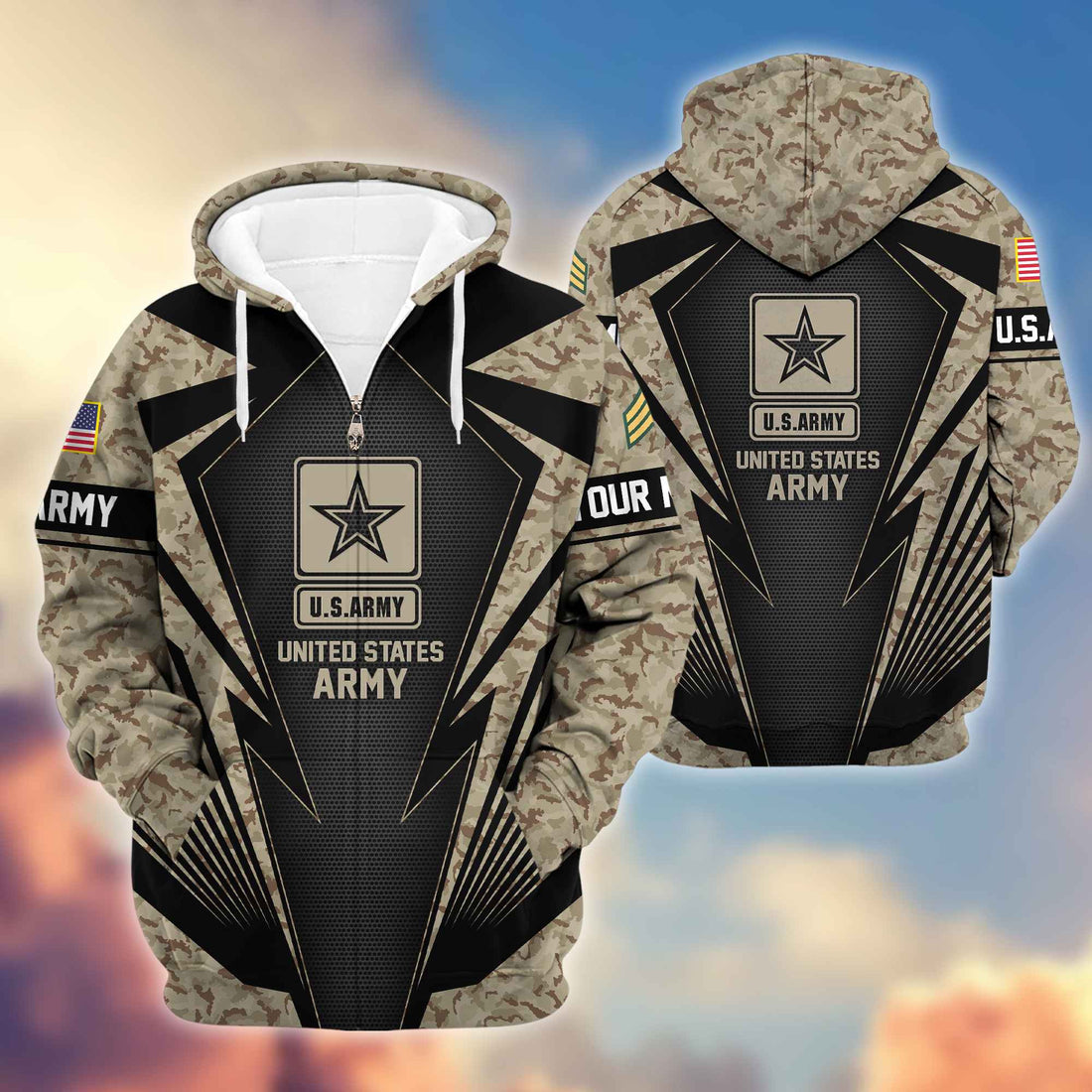 US Army Zip Hoodie VPVC602201, Gifts For Army Veteran