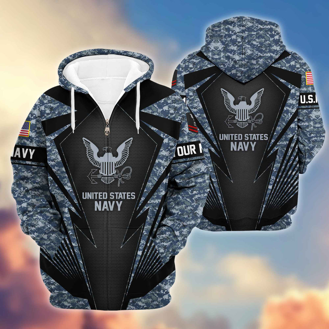 US Navy Zip Hoodie VPVC602202, Custom Rank, Name, Gifts For Navy Veteran