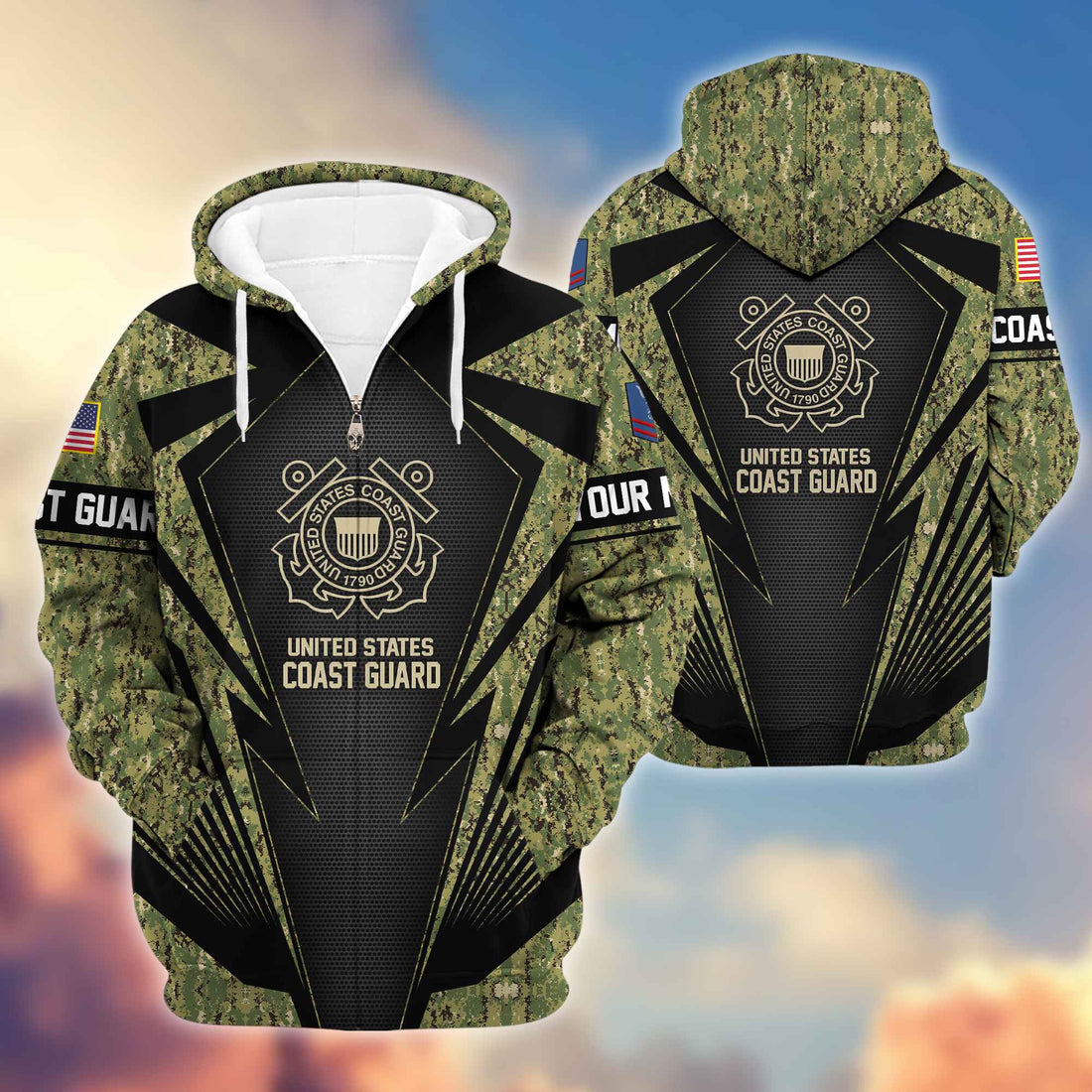 USCG Zip Hoodie VPVC602205, Custom Rank, Name, Gifts For Coast Guard Veteran