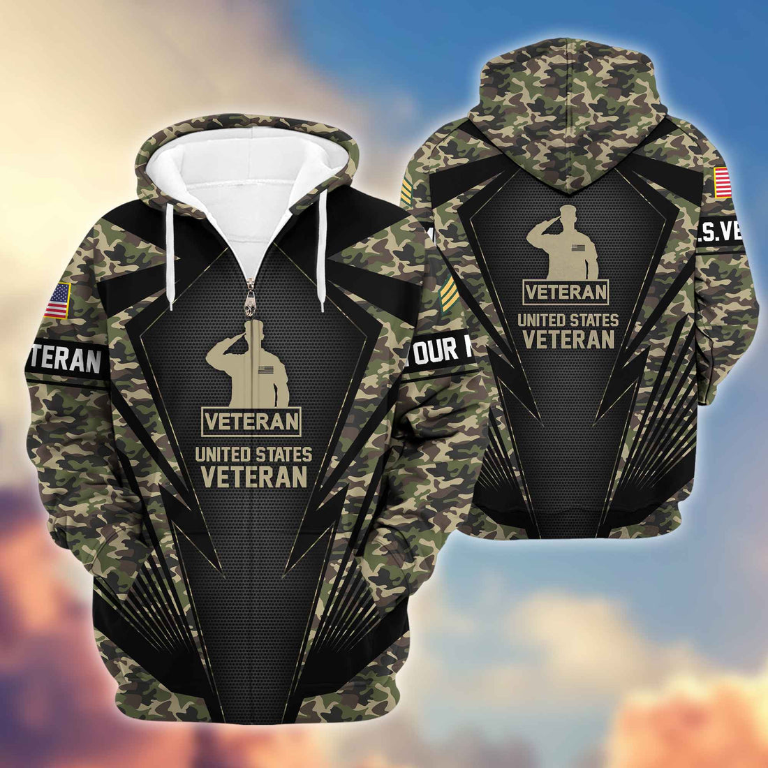 US Veterans Zip Hoodie VPVC602207, Custom Rank, Name, Gifts For US Veterans