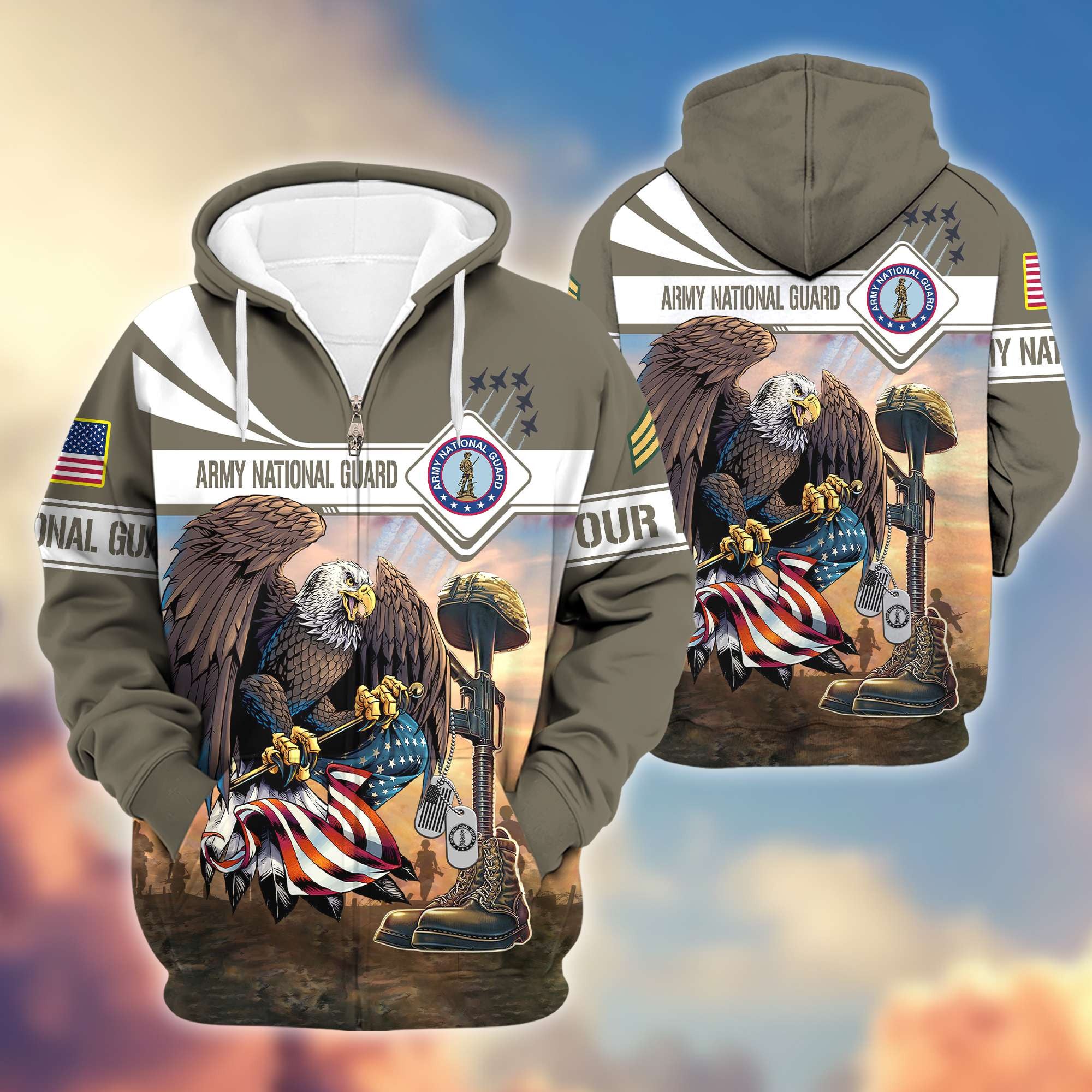 Premium Army National Guard Veteran Zip Hoodie VPVC600508, Custom Name, Rank, Gifts For Army National Guard Veteran