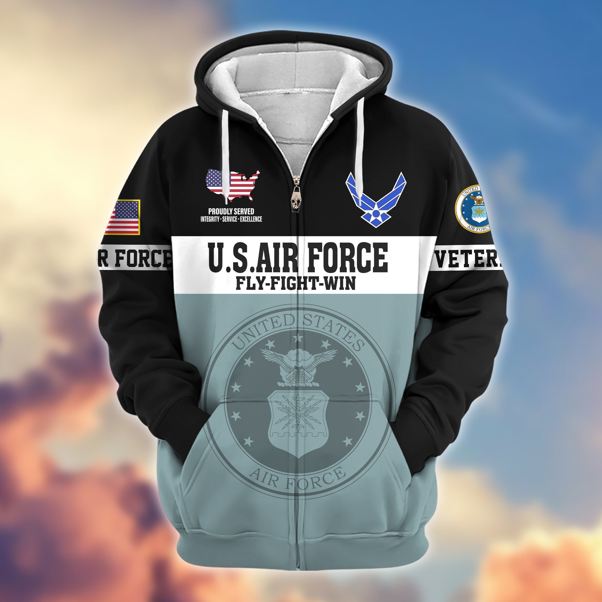 Premium USAF Veteran Zip Hoodie VPVC606111, Gifts For Air Force Veteran