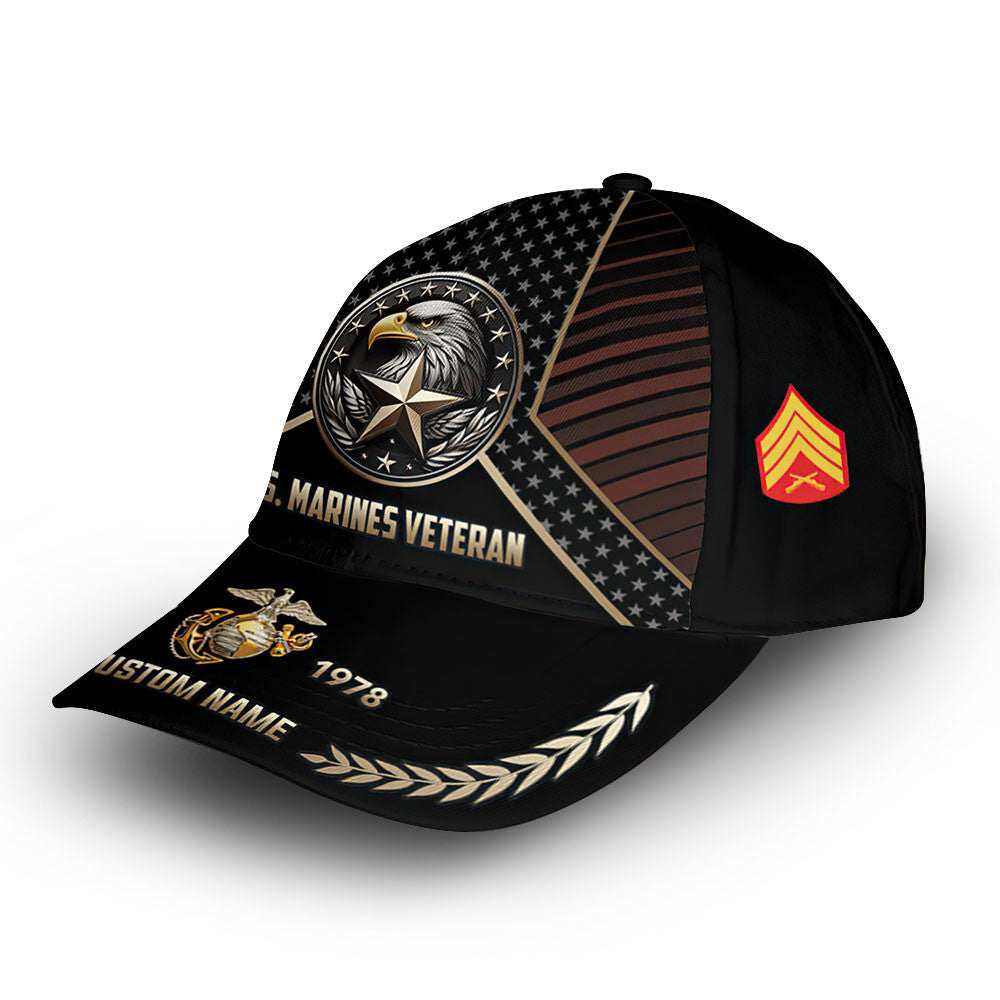 Unique Custom Name, Rank, Year, USMC Cap VPVC007303, Gifts For Marine Veteran, Gifts For Dad, For Husband, Best Gifts On Father's Day, Independence Day, Veterans Day.