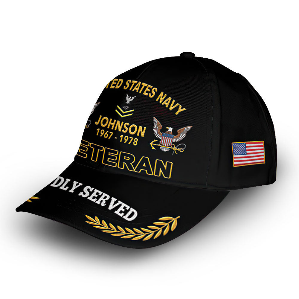 US Navy Custom Cap VPVC008202, Gifts For Navy Veteran, Best Gifts On Father's Day, Armed Forces Day, Independence Day, Veterans Day.