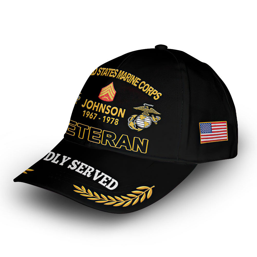 USMC Custom Cap VPVC008203, Gifts For Marine Veteran, Best Gifts On Father's Day, Armed Forces Day, Independence Day, Veterans Day.