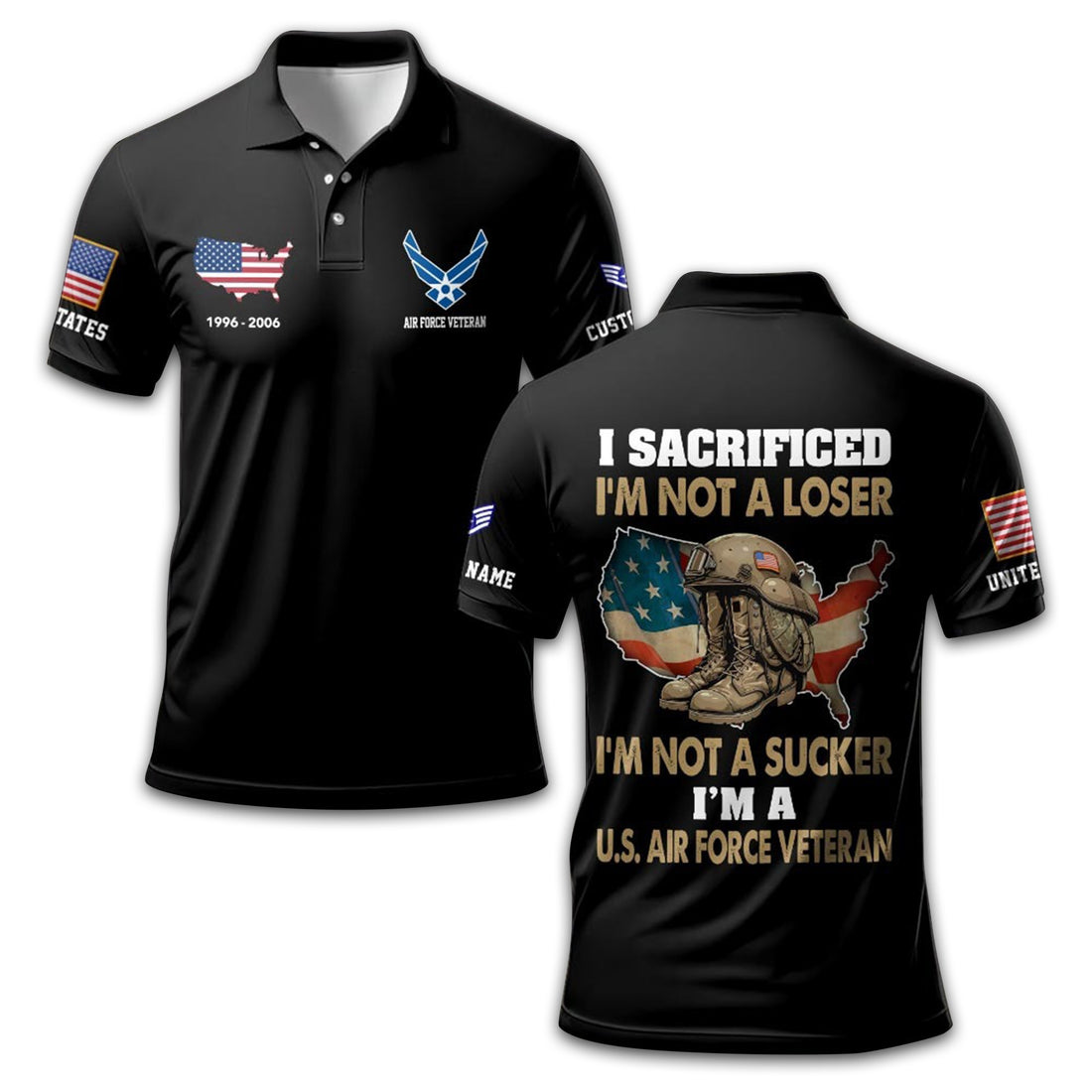 Unique Custom Name, Rank, Year USAF Polo Shirt VPVC211904, Gifts For Air Force Veteran, Gifts For Dad, For Husband, Best Gifts On Father's Day, Independence Day, Veterans Day.