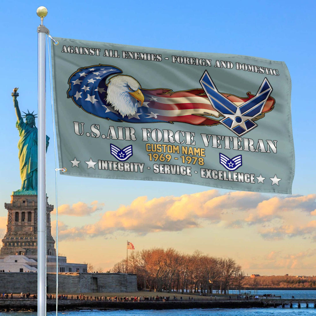 Unique Custom Name, Rank, Year, USAF Grommet Flag VPVC108004, Gift For Air Force Veteran, Gifts For Dad, For Husband, Best Gifts On Father's Day, Independence Day, Veterans Day.