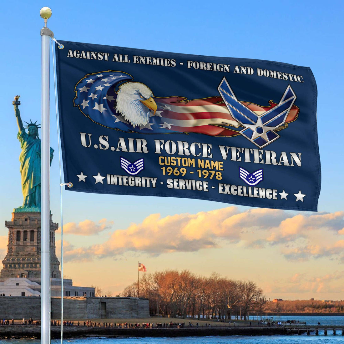 Unique Custom Name, Rank, Year, USAF Grommet Flag VPVC108012, Gift For Air Force Veteran, Gifts For Dad, For Husband, Best Gifts On Father's Day, Independence Day, Veterans Day.