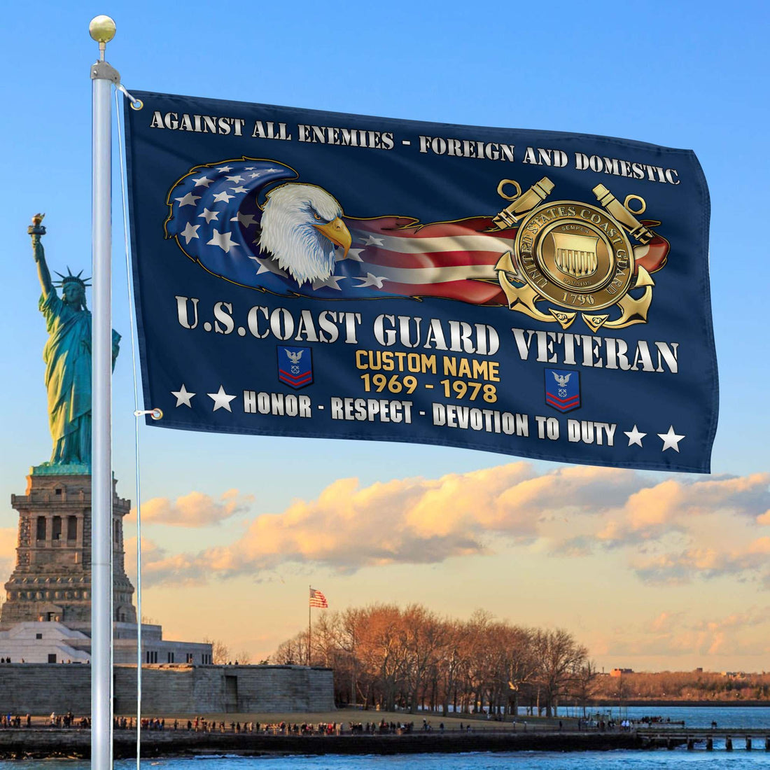 Unique Custom Name, Rank, Year, USCG Grommet Flag VPVC108005, Gift For Coast Guard Veteran, Gifts For Dad, For Husband, Best Gifts On Father's Day, Independence Day, Veterans Day.