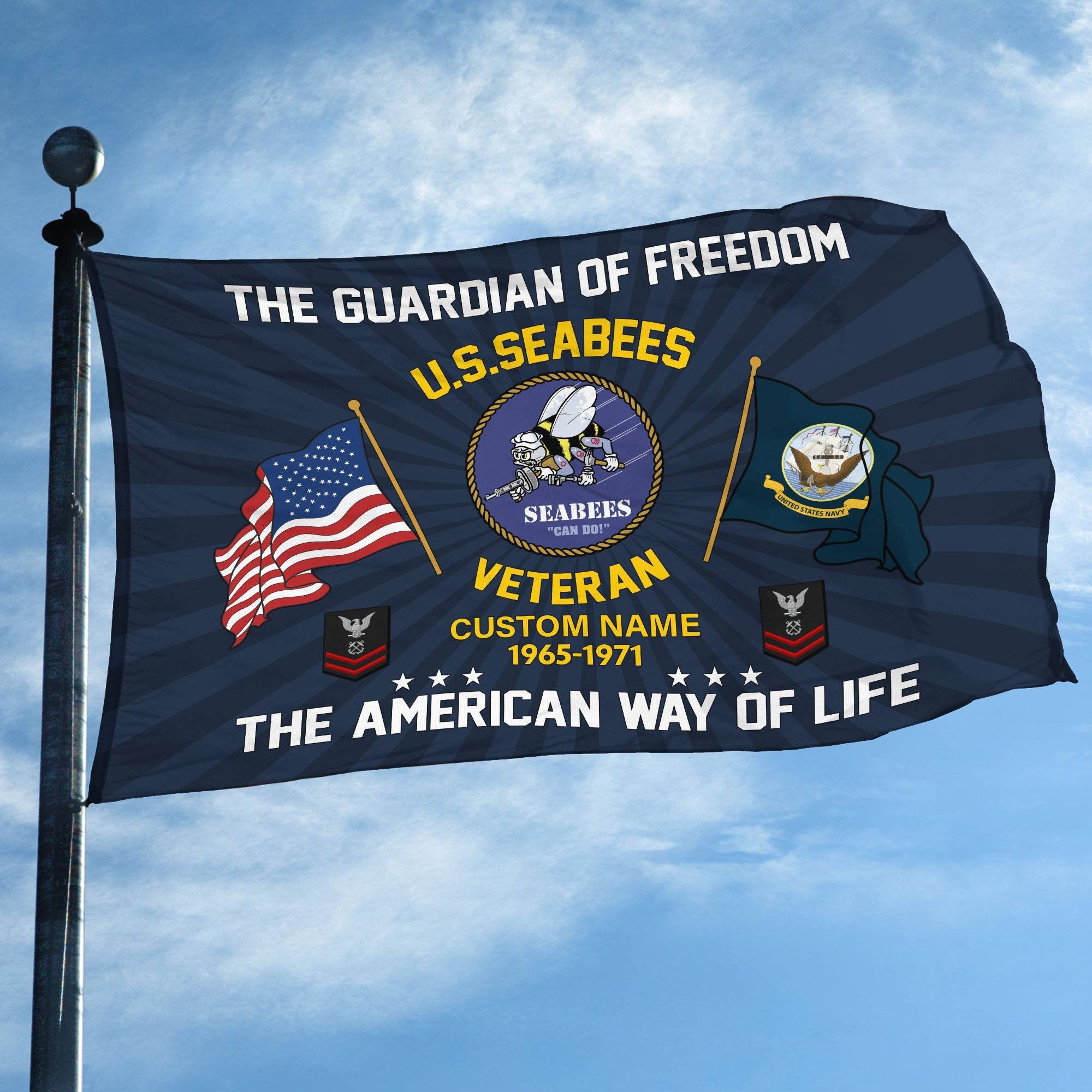 US Seabees Custom Grommet Flag VPVC108309, Gifts For Seabees Veteran, Best Gifts On Father's Day, Armed Forces Day, Independence Day, Veterans Day.