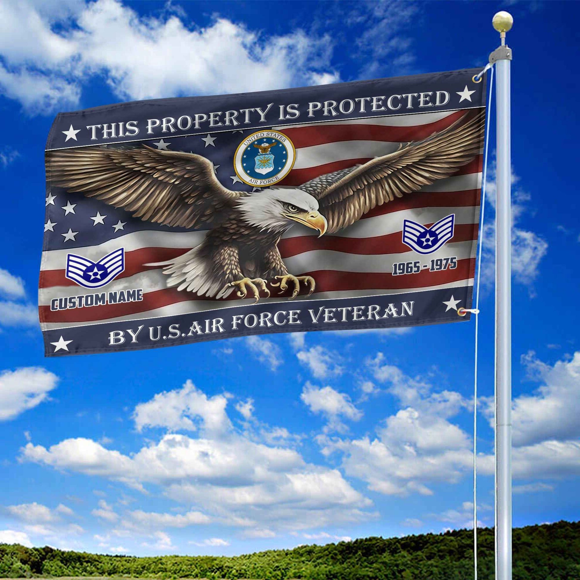 Unique Custom Name, Rank, Year, USAF Grommet Flag VPVC108504, Gifts For Airforce Veteran, Gifts For Dad, For Husband, Best Gifts On Father's Day, Independence Day, Veterans Day.