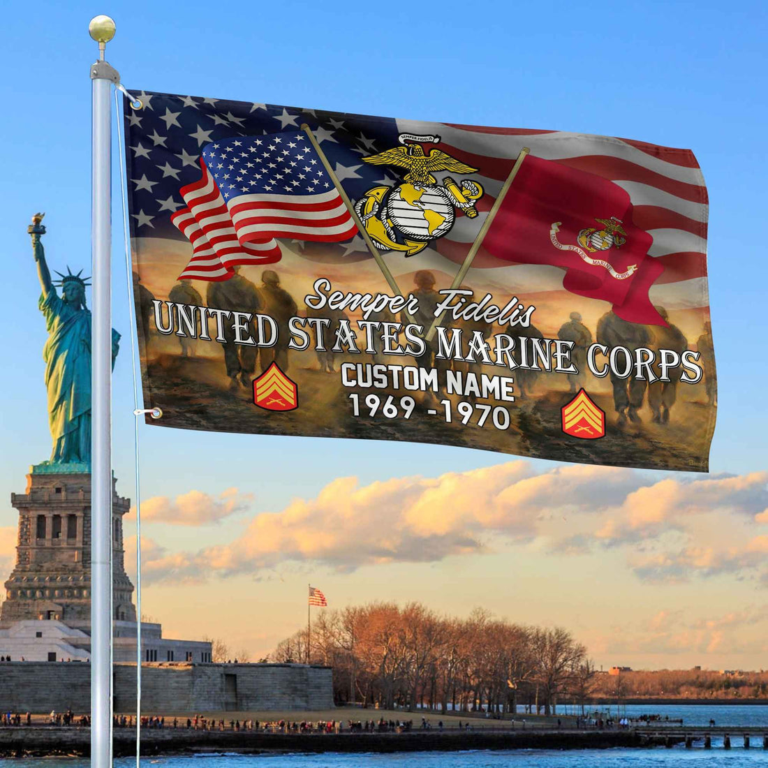 Unique Custom Name, Rank, Year, USMC Grommet Flag VPVC109103, Gifts For Marine Veteran, Gifts For Dad, For Husband, Best Gifts On Father's Day, Independence Day, Veterans Day.