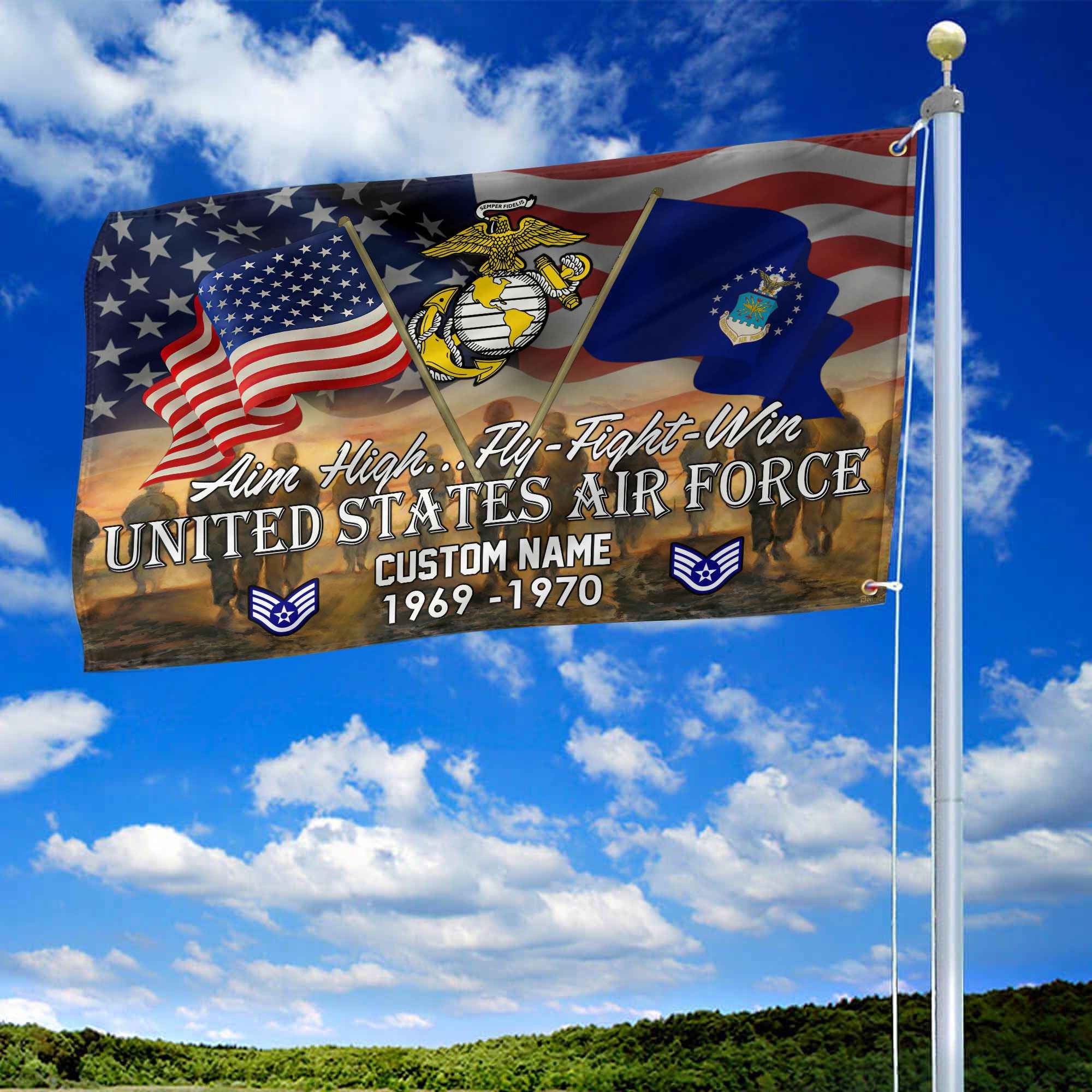 Unique Custom Name, Rank, Year, USAF Grommet Flag VPVC109104, Gifts For Airforce Veteran, Gifts For Dad, For Husband, Best Gifts On Father's Day, Independence Day, Veterans Day.