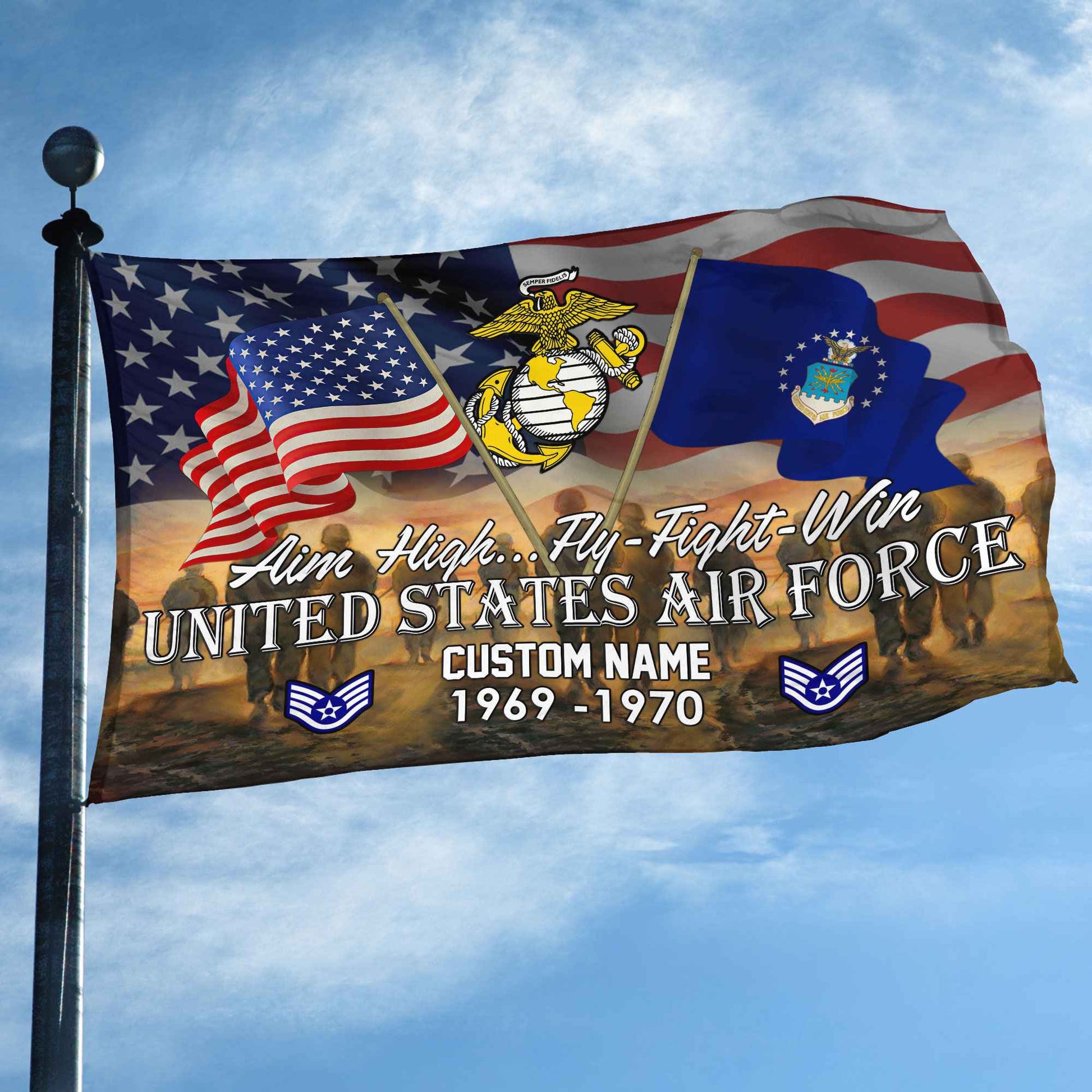 Unique Custom Name, Rank, Year, USAF Grommet Flag VPVC109104, Gifts For Airforce Veteran, Gifts For Dad, For Husband, Best Gifts On Father's Day, Independence Day, Veterans Day.