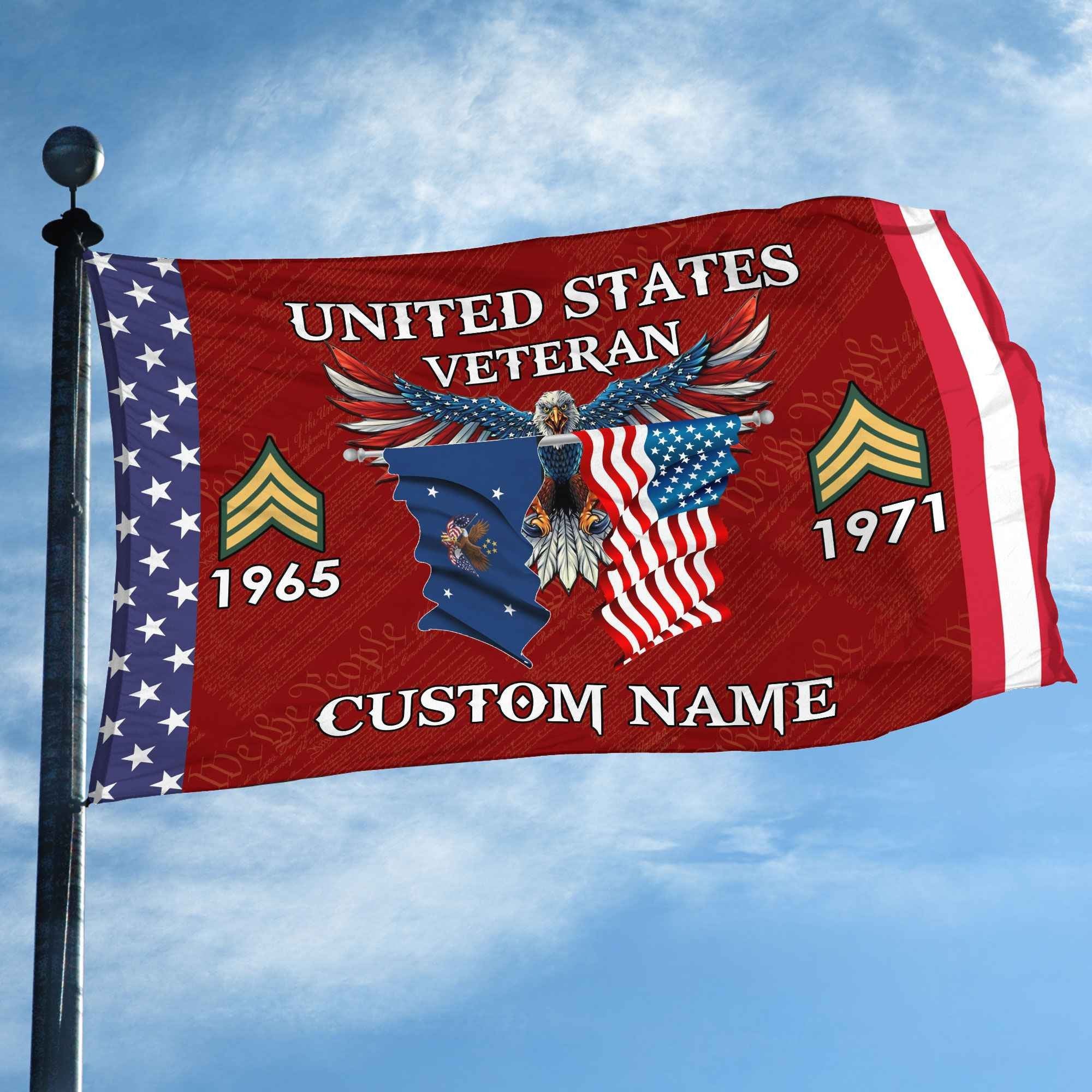 US Veteran Custom Grommet Flag VPVC109307, Gifts For US Veteran, Best Gifts On Father's Day, Armed Forces Day, Independence Day, Veterans Day.