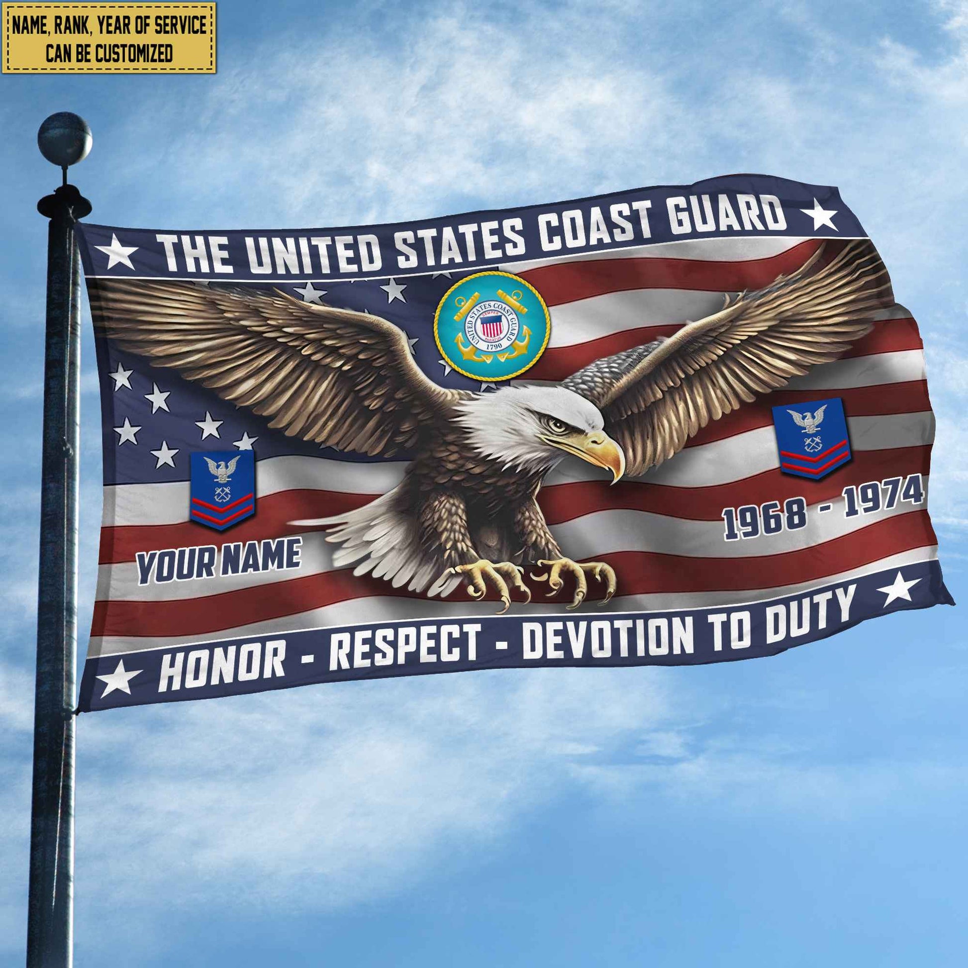 USCG Custom Grommet Flag VPVC105405, Gifts For Coast Guard Veteran, Best Gifts On Father's Day, Armed Forces Day, Independence Day, Veterans Day.