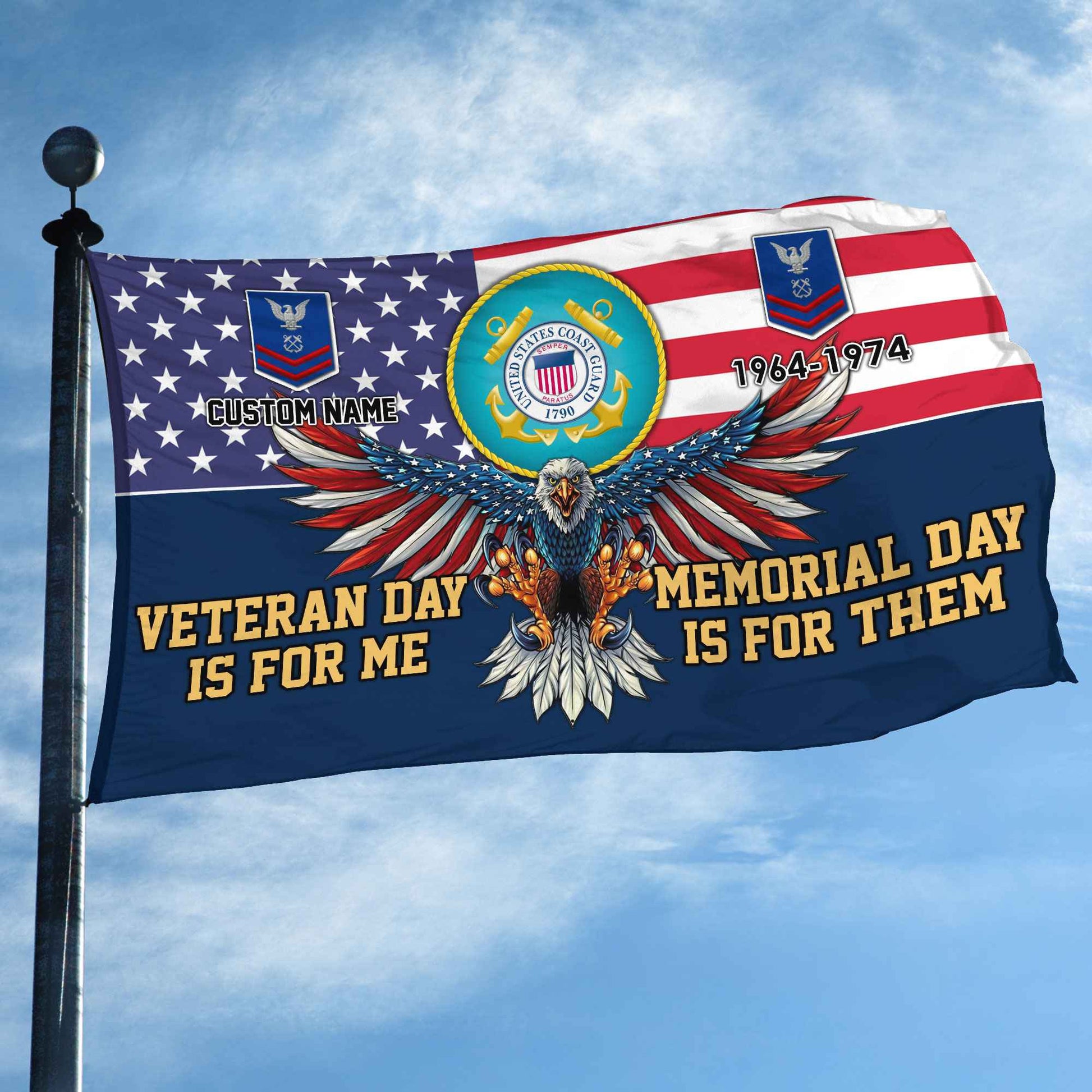 USCG Custom Grommet Flag VPVC106805, Gifts For Coast Guard Veteran, Best Gifts On Father's Day, Armed Forces Day, Independence Day, Veterans Day.