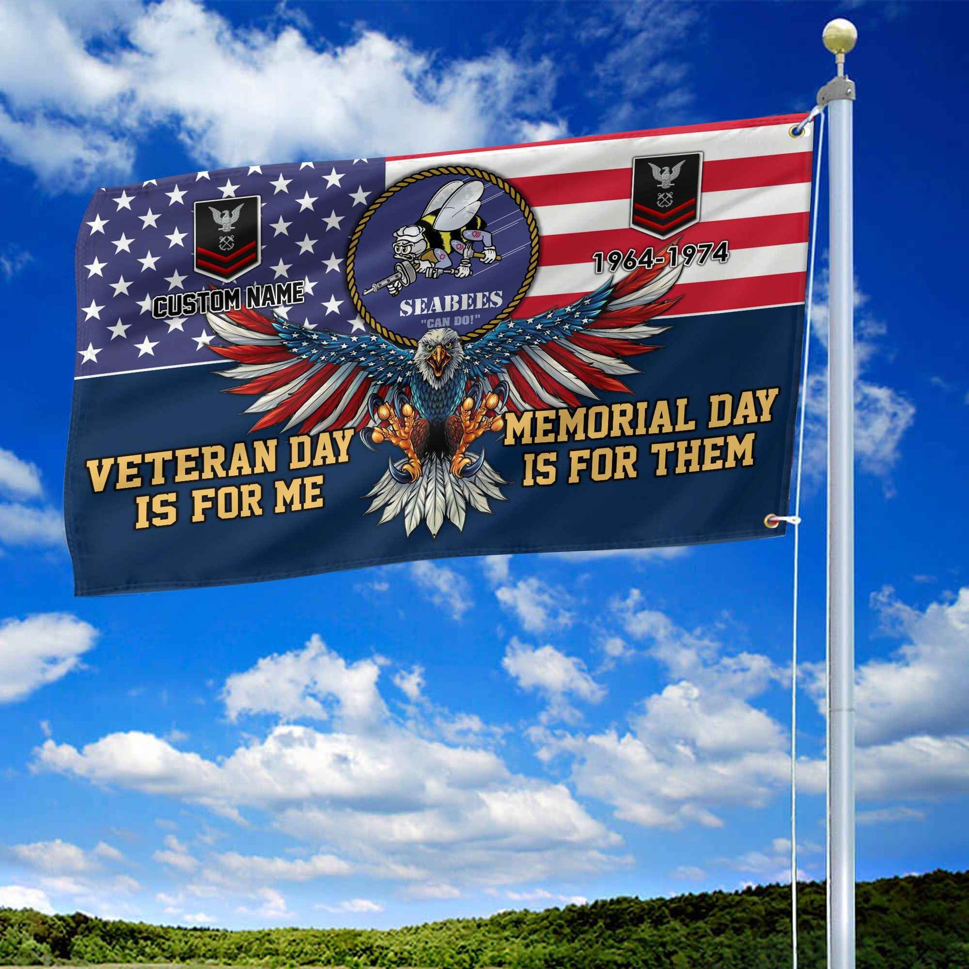 US Seabees Custom Grommet Flag VPVC106809, Gifts For Seabees Veteran, Best Gifts On Father's Day, Armed Forces Day, Independence Day, Veterans Day.