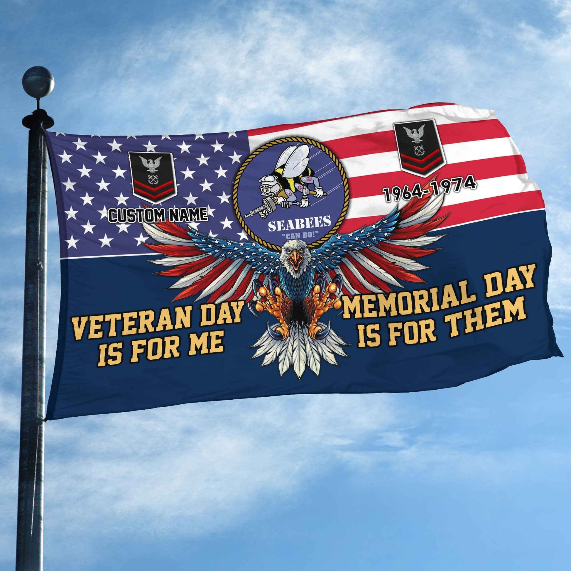 US Seabees Custom Grommet Flag VPVC106809, Gifts For Seabees Veteran, Best Gifts On Father's Day, Armed Forces Day, Independence Day, Veterans Day.