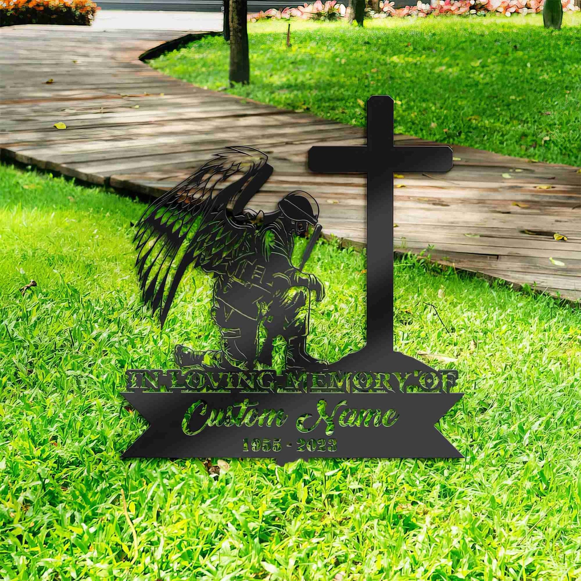 Premium Custom US Veteran Metal Signs VPVC901153, Gifts For US Veteran, Soldier Kneeling at Cross Veteran Grave Marker Metal Garden Stakes Soldier Veteran Memorial Gifts Sympathy Gifts for Loss of Loved One