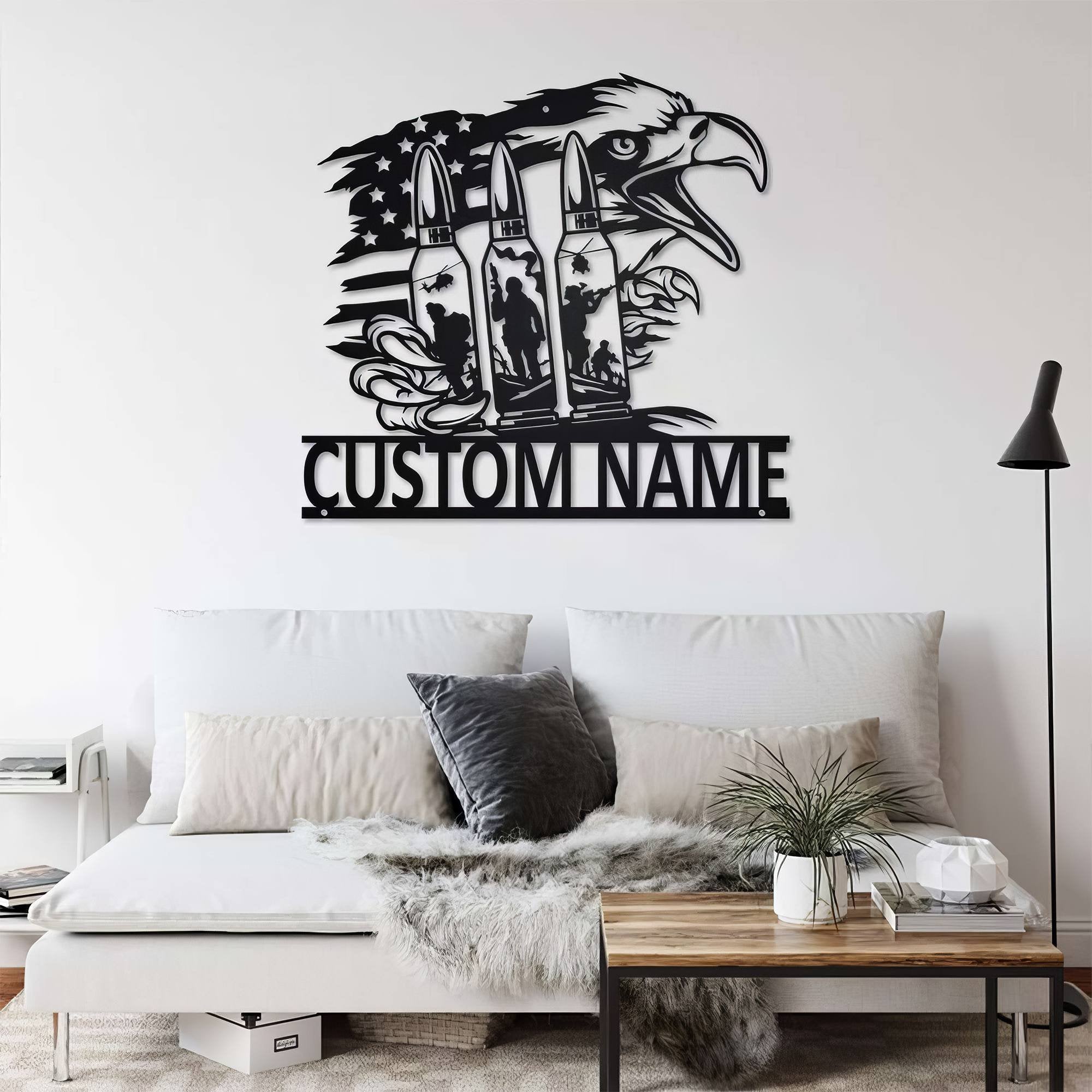 Premium Custom US Veteran Metal Signs VPVC901155, Gifts For US Veteran, US Eagle Bullet Soldier Metal Wall Art Custom Laser Cut Metal Signs Personalized Soldier Name Sign Metal Military Signs