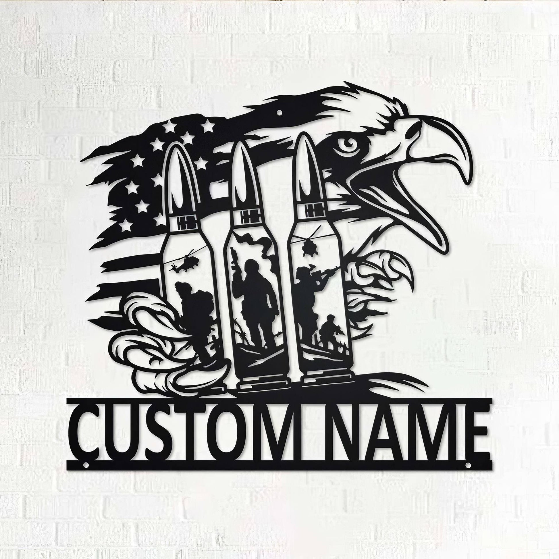Premium Custom US Veteran Metal Signs VPVC901155, Gifts For US Veteran, US Eagle Bullet Soldier Metal Wall Art Custom Laser Cut Metal Signs Personalized Soldier Name Sign Metal Military Signs