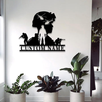 Premium Custom US Veteran Metal Signs VPVC901173, Gifts For US Veteran, Army Soldiers Silhouette Name Metal Sign, US Army Gift, Military Metal Wall Decor, Father's Day Gift