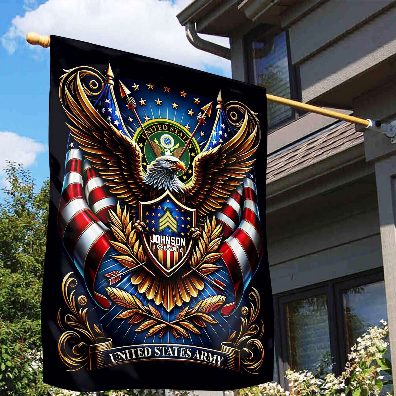 US Army Flag VPVC110401, Custom Name, Rank, Year, Gift For Army Veteran, American Flag, Patriotic Flag, Garden Flag, House Flag, Best Gifts On Father's Day, Independence Day, Veterans Day.