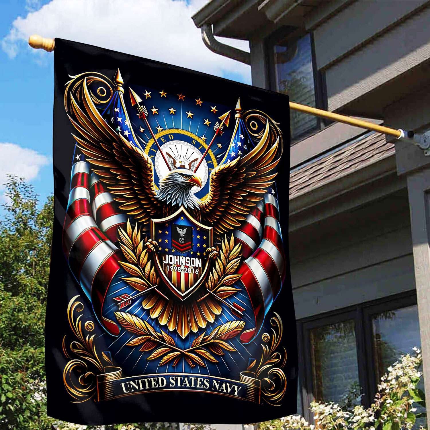 US Navy Flag VPVC110402, Custom Name, Rank, Year, Gift For Navy Veteran, American Flag, Patriotic Flag, Garden Flag, House Flag, Best Gifts On Father's Day, Independence Day, Veterans Day.