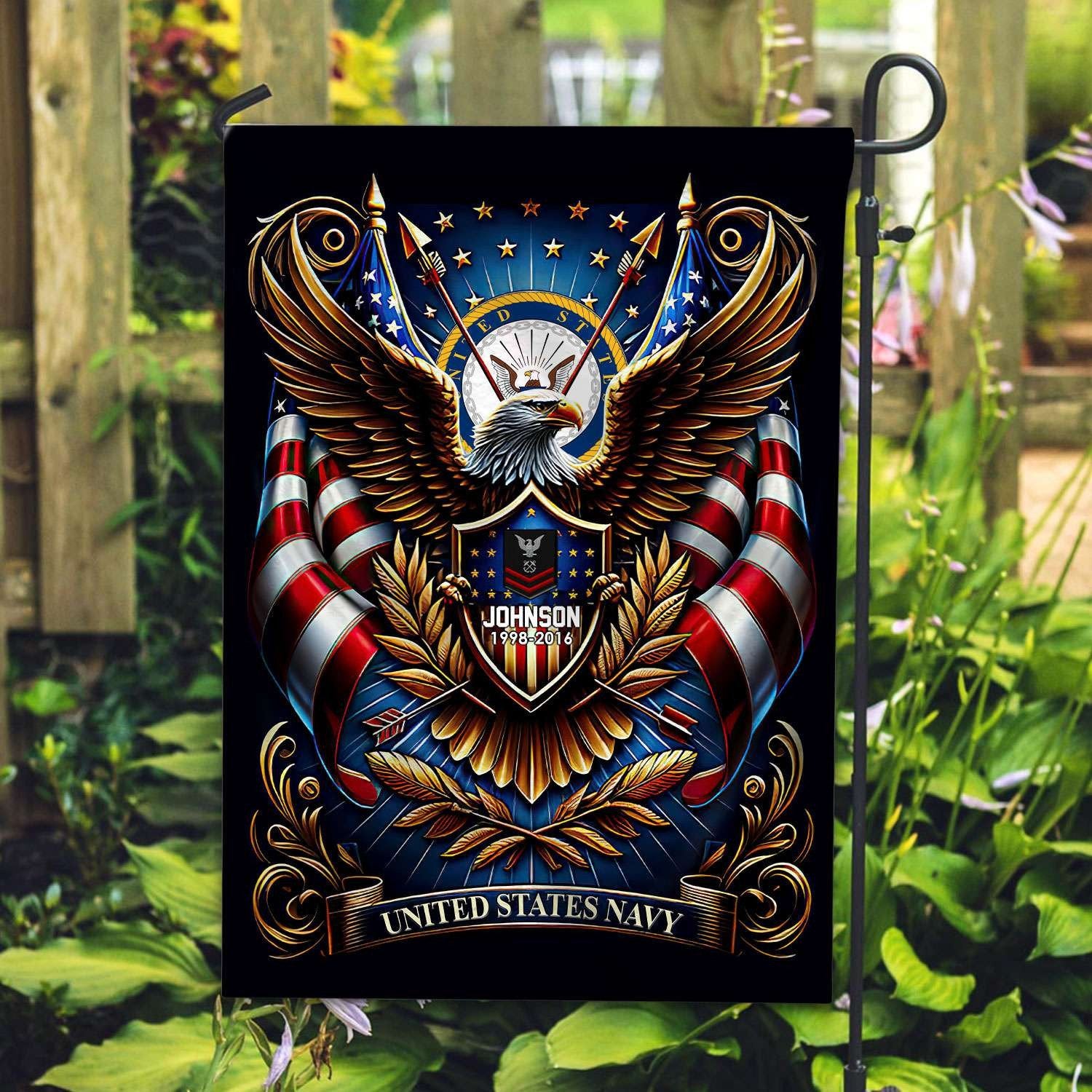 US Navy Flag VPVC110402, Custom Name, Rank, Year, Gift For Navy Veteran, American Flag, Patriotic Flag, Garden Flag, House Flag, Best Gifts On Father's Day, Independence Day, Veterans Day.