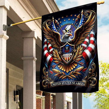 US Seabees Flag VPVC110409, Custom Name, Rank, Year, Gift For Seabees Veteran, American Flag, Patriotic Flag, Garden Flag, House Flag, Best Gifts On Father's Day, Independence Day, Veterans Day.