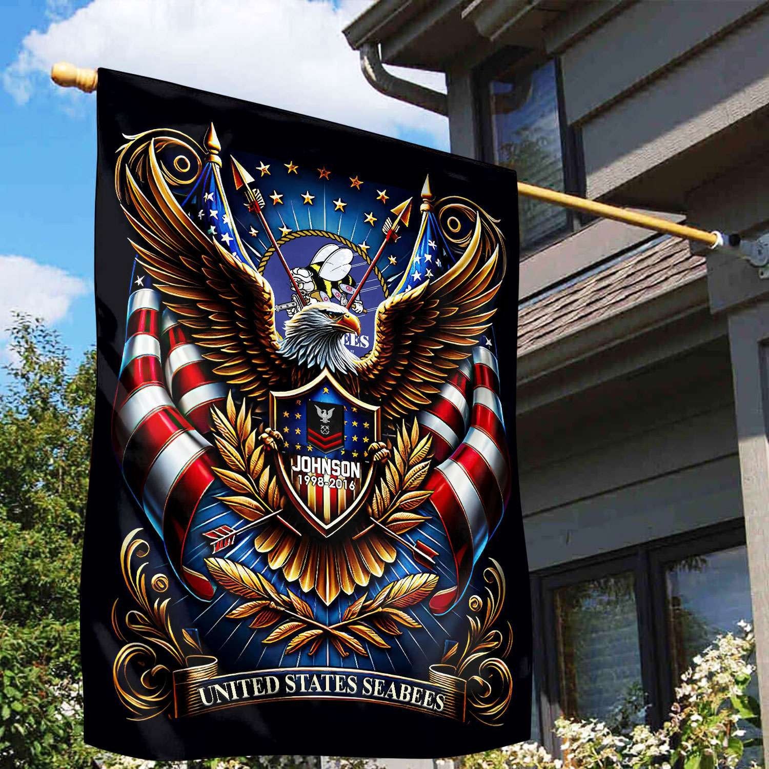 US Seabees Flag VPVC110409, Custom Name, Rank, Year, Gift For Seabees Veteran, American Flag, Patriotic Flag, Garden Flag, House Flag, Best Gifts On Father's Day, Independence Day, Veterans Day.