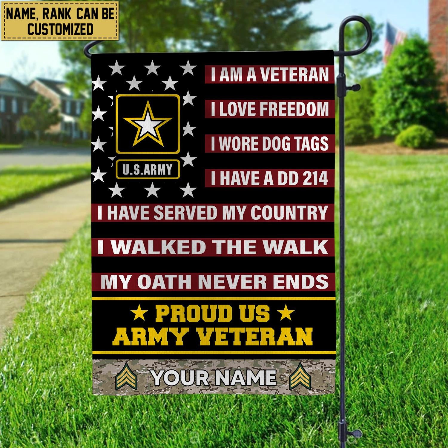 US Army Veteran Flag VPVC112001, Custom Name, Rank, Gift For Army Veteran, American Flag, Patriotic Flag, Garden Flag, House Flag