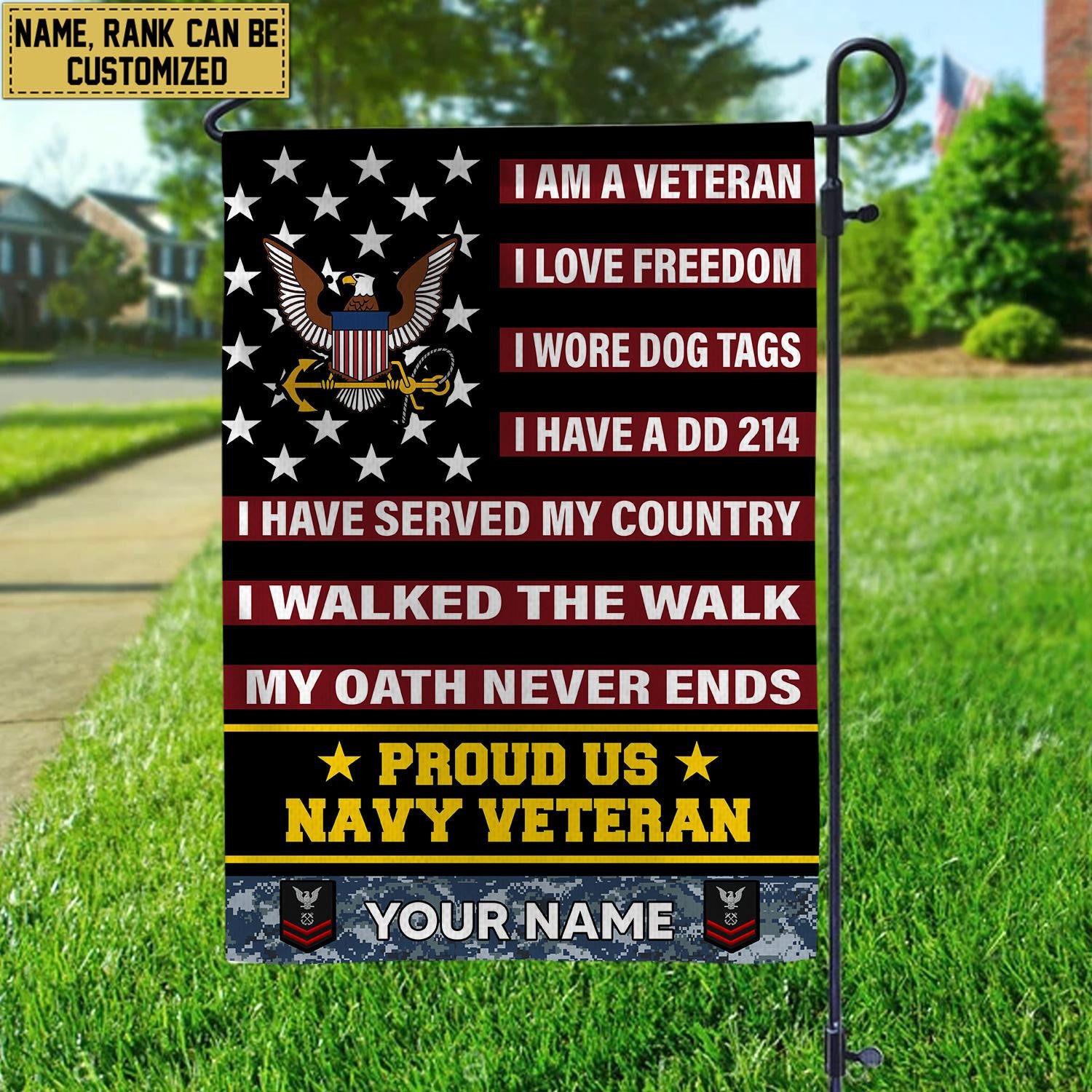 US Navy Veteran Flag VPVC112002, Custom Name, Rank, Gift For Navy Veteran, American Flag, Patriotic Flag, Garden Flag, House Flag