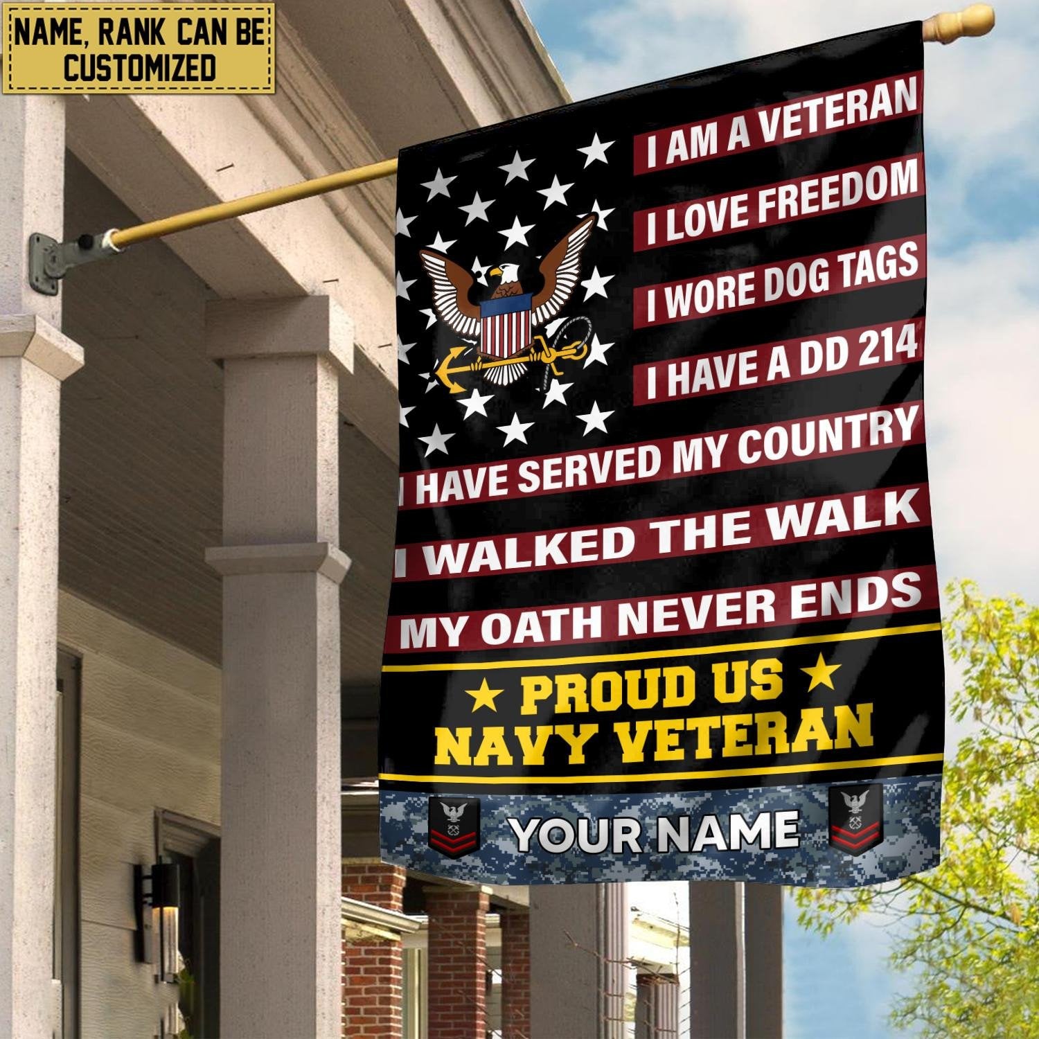 US Navy Veteran Flag VPVC112002, Custom Name, Rank, Gift For Navy Veteran, American Flag, Patriotic Flag, Garden Flag, House Flag