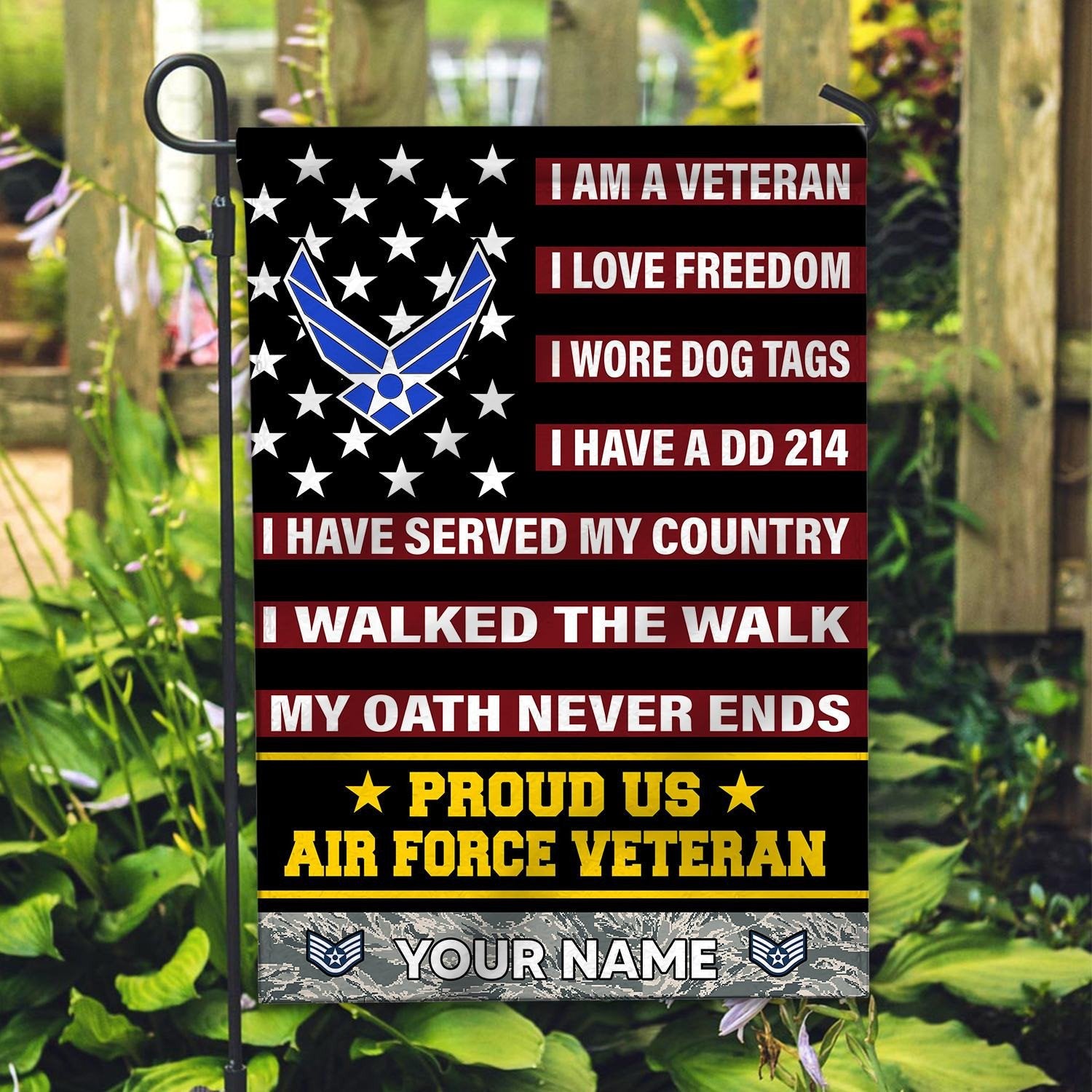 USAF Veteran Flag VPVC112004, Custom Name, Rank, Gift For Air Force Veteran, American Flag, Patriotic Flag, Garden Flag, House Flag