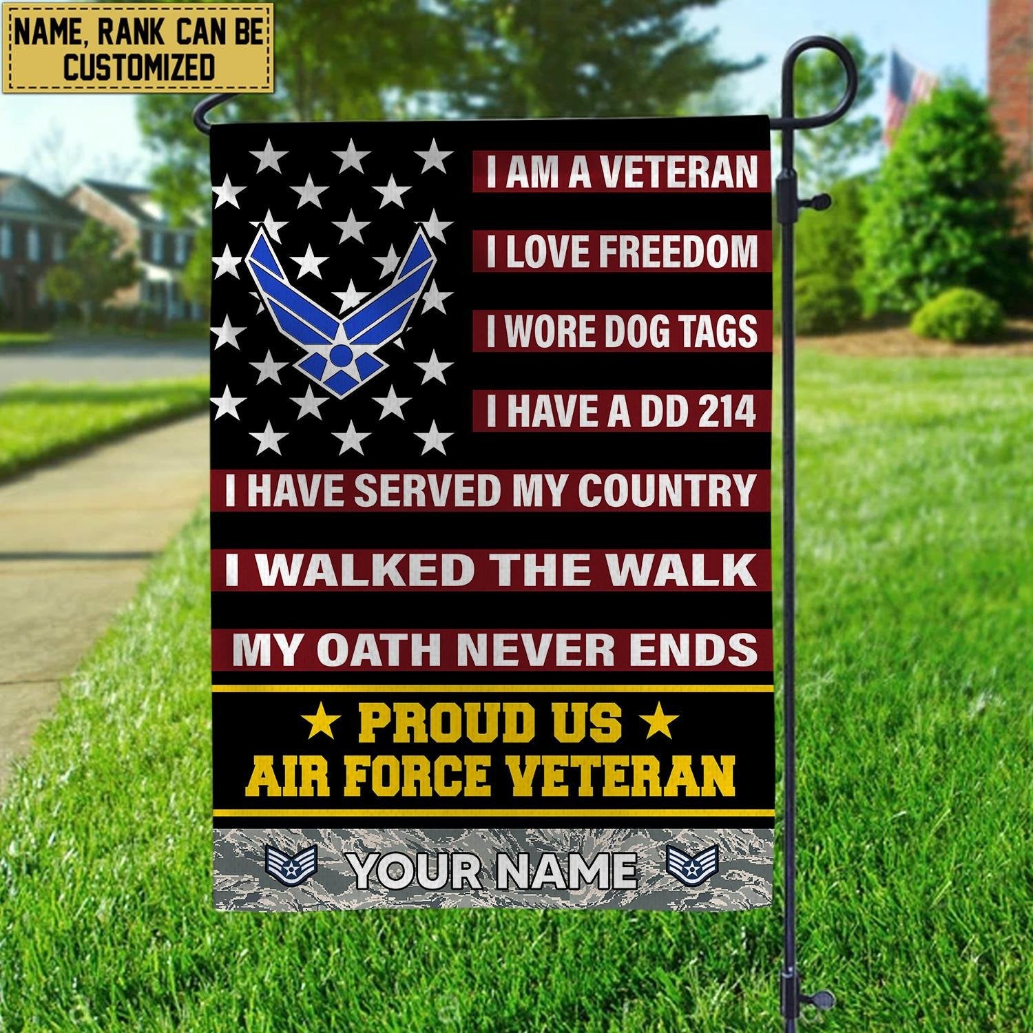 USAF Veteran Flag VPVC112004, Custom Name, Rank, Gift For Air Force Veteran, American Flag, Patriotic Flag, Garden Flag, House Flag