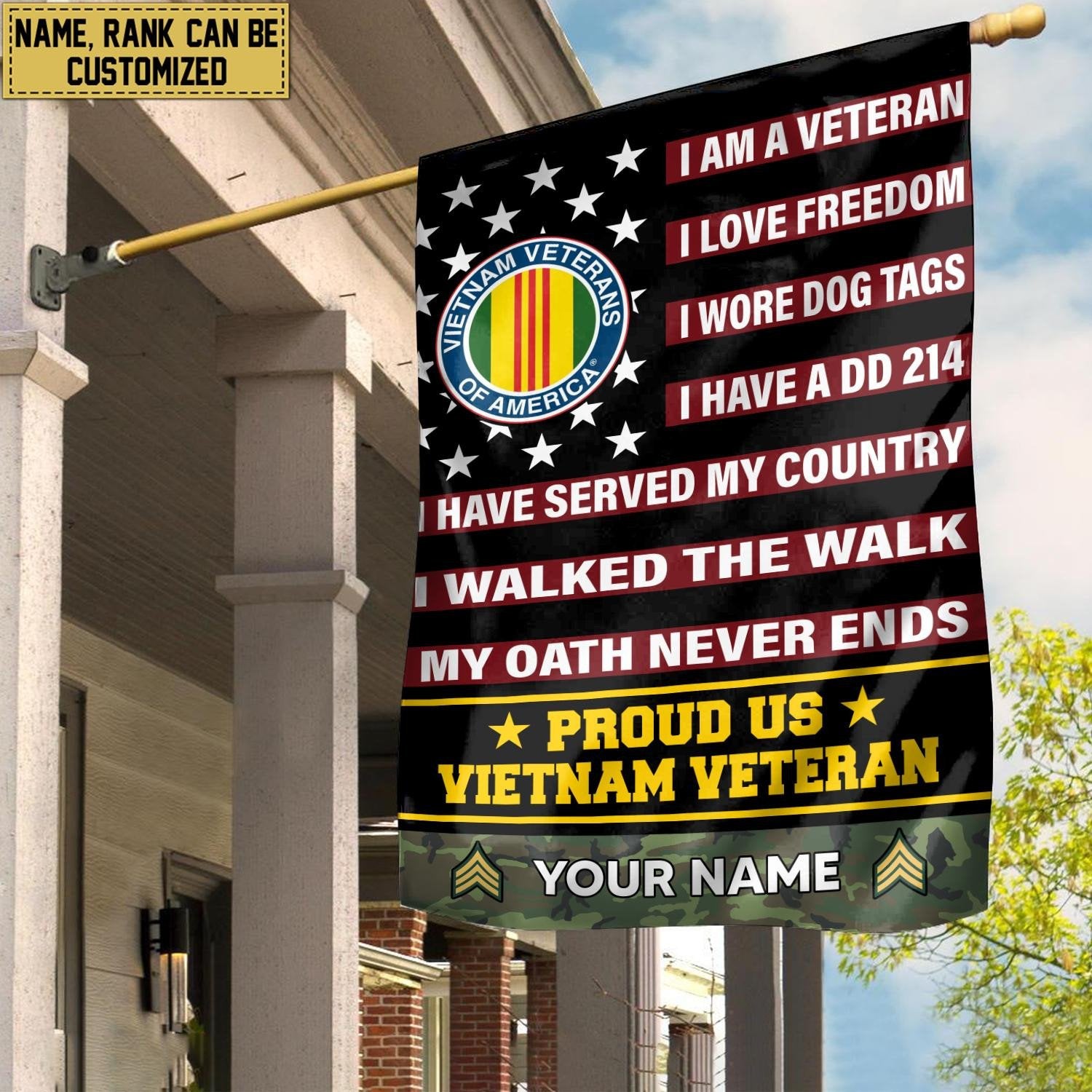 Vietnam Veteran Flag VPVC112006, Custom Name, Rank, Gift For Vietnam Veteran, American Flag, Patriotic Flag, Garden Flag, House Flag