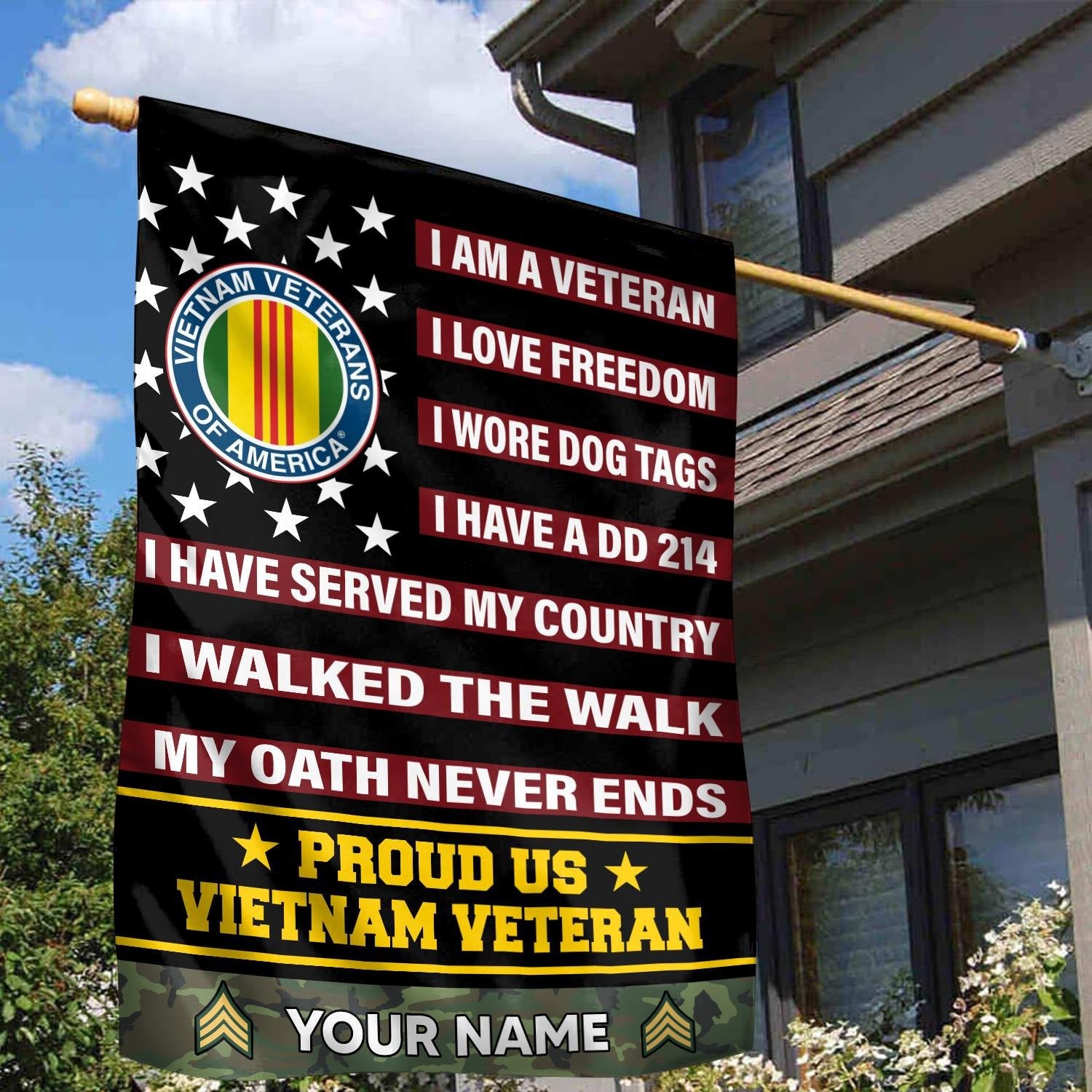 Vietnam Veteran Flag VPVC112006, Custom Name, Rank, Gift For Vietnam Veteran, American Flag, Patriotic Flag, Garden Flag, House Flag
