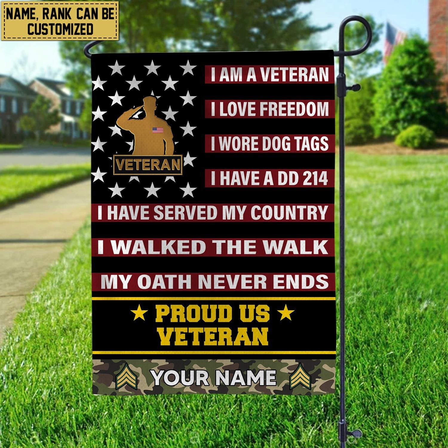 US Veteran Flag VPVC112007, Custom Name, Rank, Gift For US Veteran, American Flag, Patriotic Flag, Garden Flag, House Flag