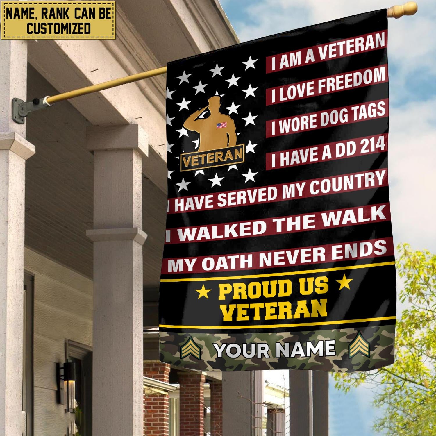 US Veteran Flag VPVC112007, Custom Name, Rank, Gift For US Veteran, American Flag, Patriotic Flag, Garden Flag, House Flag