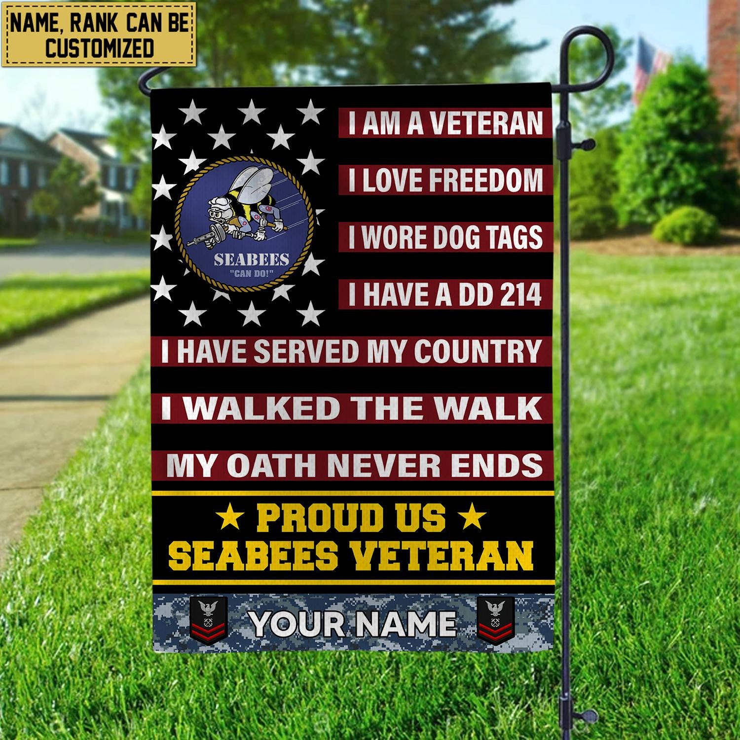 US Seabees Veteran Flag VPVC112009, Custom Name, Rank, Gift For Seabees Veteran, American Flag, Patriotic Flag, Garden Flag, House Flag