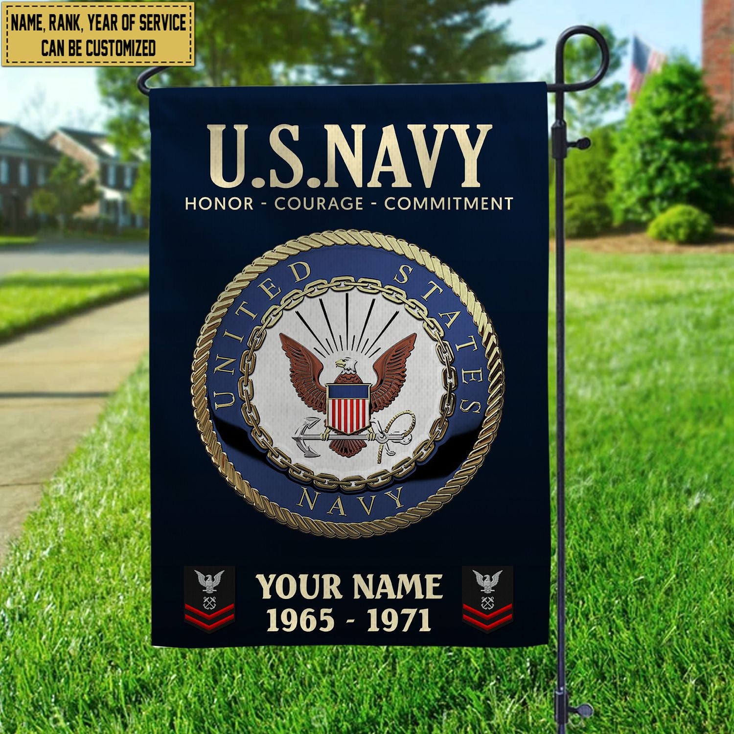 US Navy Flag VPVC112202, Custom Name, Rank, Year, Gift For Navy Veteran, American Flag, Patriotic Flag, Garden Flag, House Flag