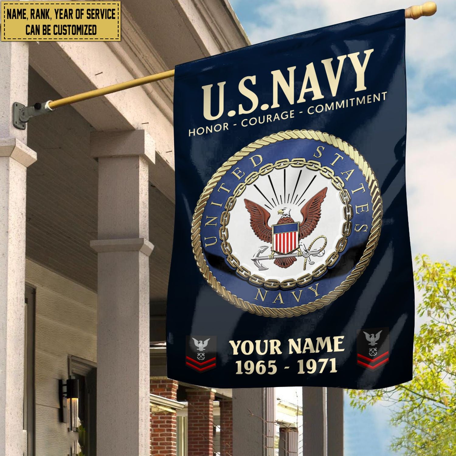 US Navy Flag VPVC112202, Custom Name, Rank, Year, Gift For Navy Veteran, American Flag, Patriotic Flag, Garden Flag, House Flag