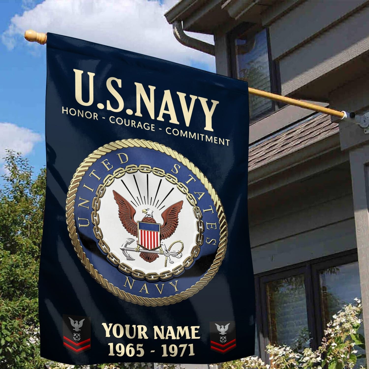 US Navy Flag VPVC112202, Custom Name, Rank, Year, Gift For Navy Veteran, American Flag, Patriotic Flag, Garden Flag, House Flag