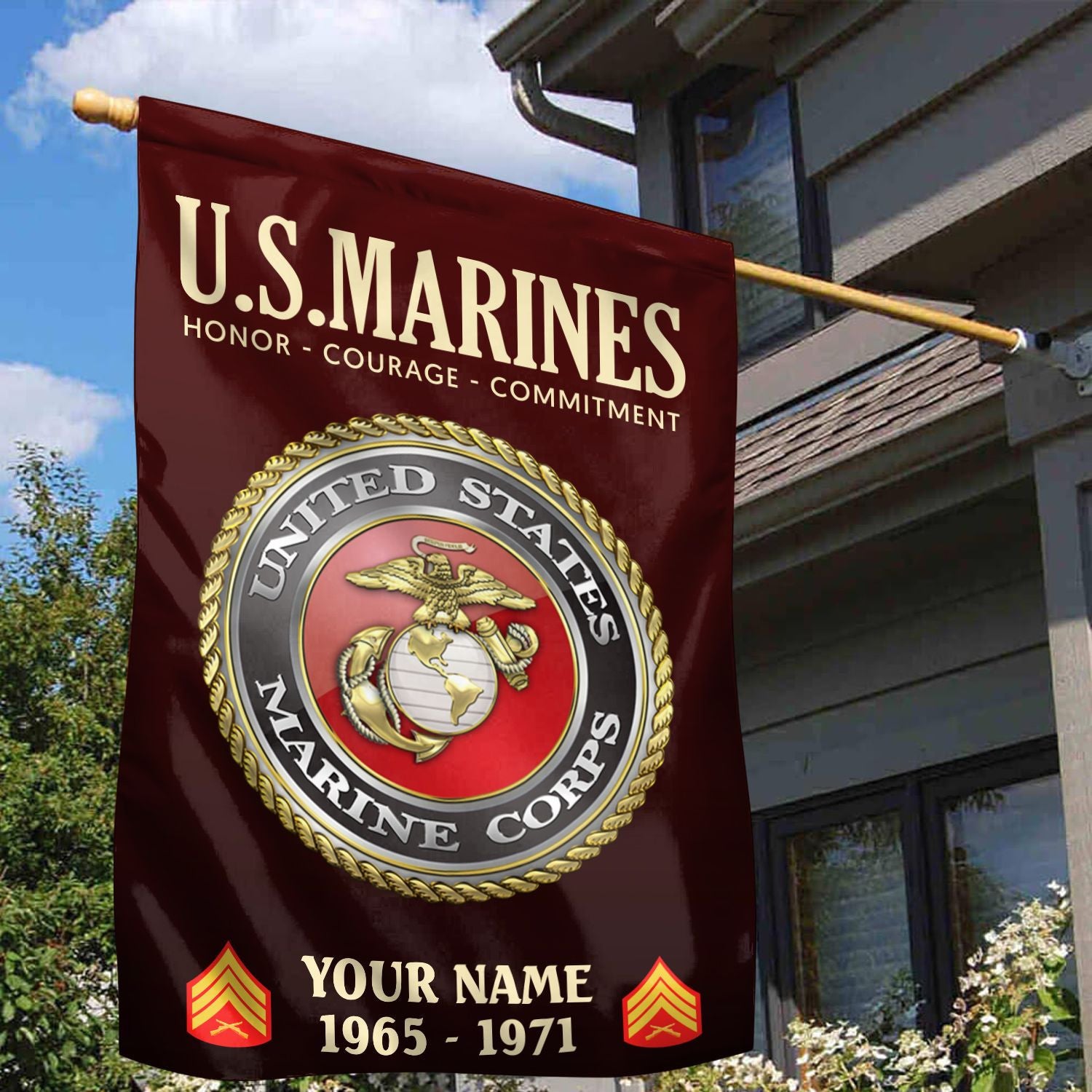 USMC Flag VPVC112203, Custom Name, Rank, Year, Gift For Marine Veteran, American Flag, Patriotic Flag, Garden Flag, House Flag