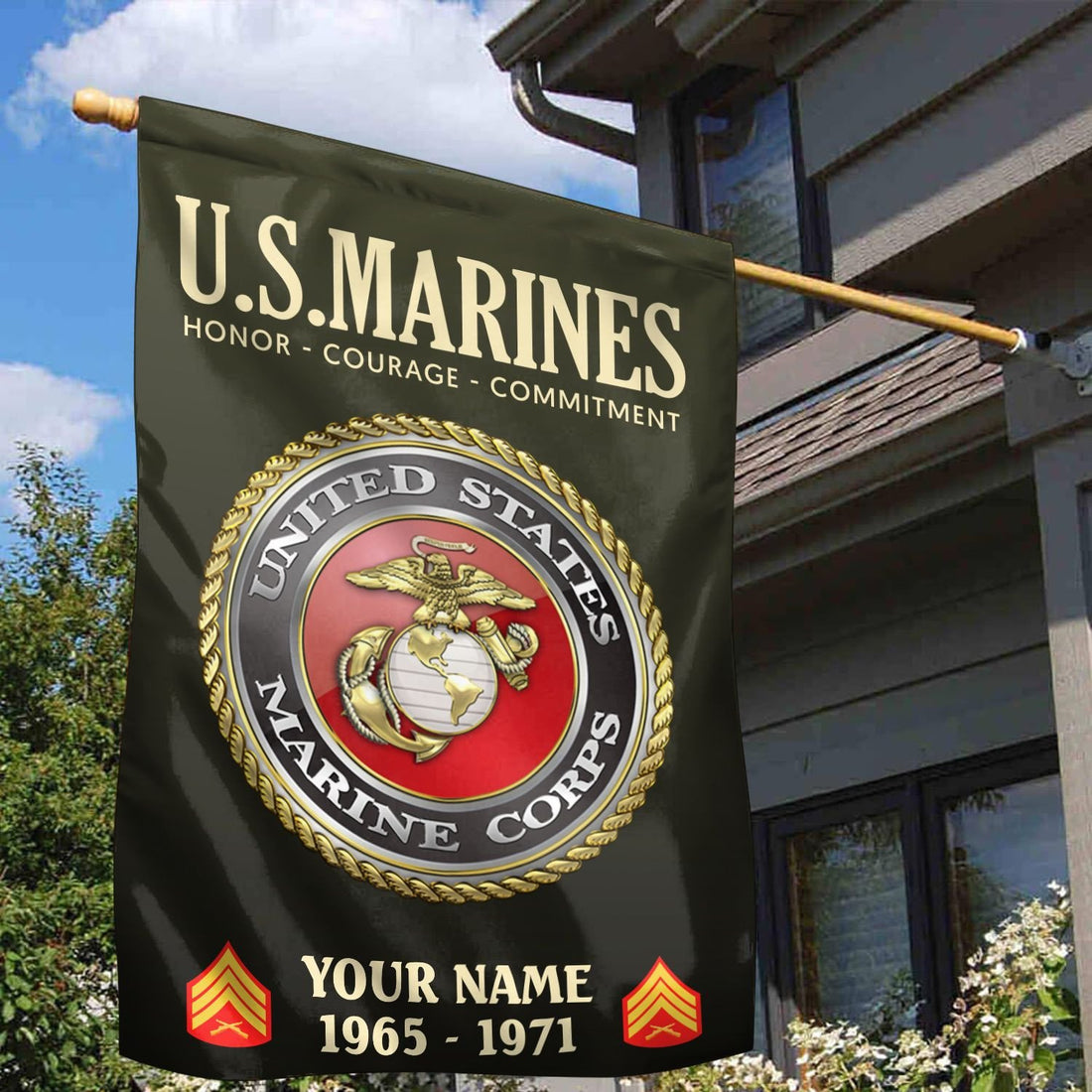 USMC Flag VPVC112211, Custom Name, Rank, Year, Gift For Marine Veteran, American Flag, Patriotic Flag, Garden Flag, House Flag