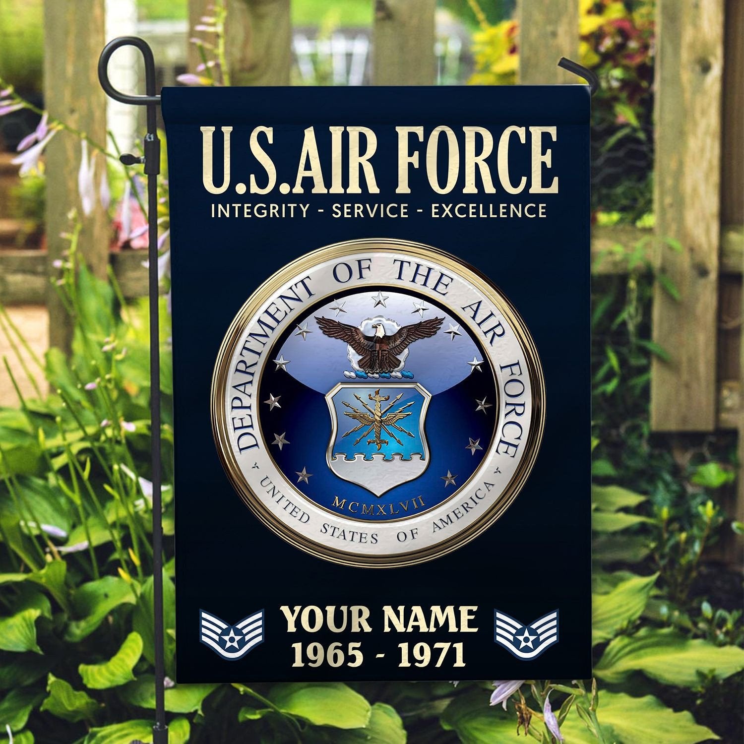 USAF Flag VPVC112212, Custom Name, Rank, Year, Gift For Air Force Veteran, American Flag, Patriotic Flag, Garden Flag, House Flag